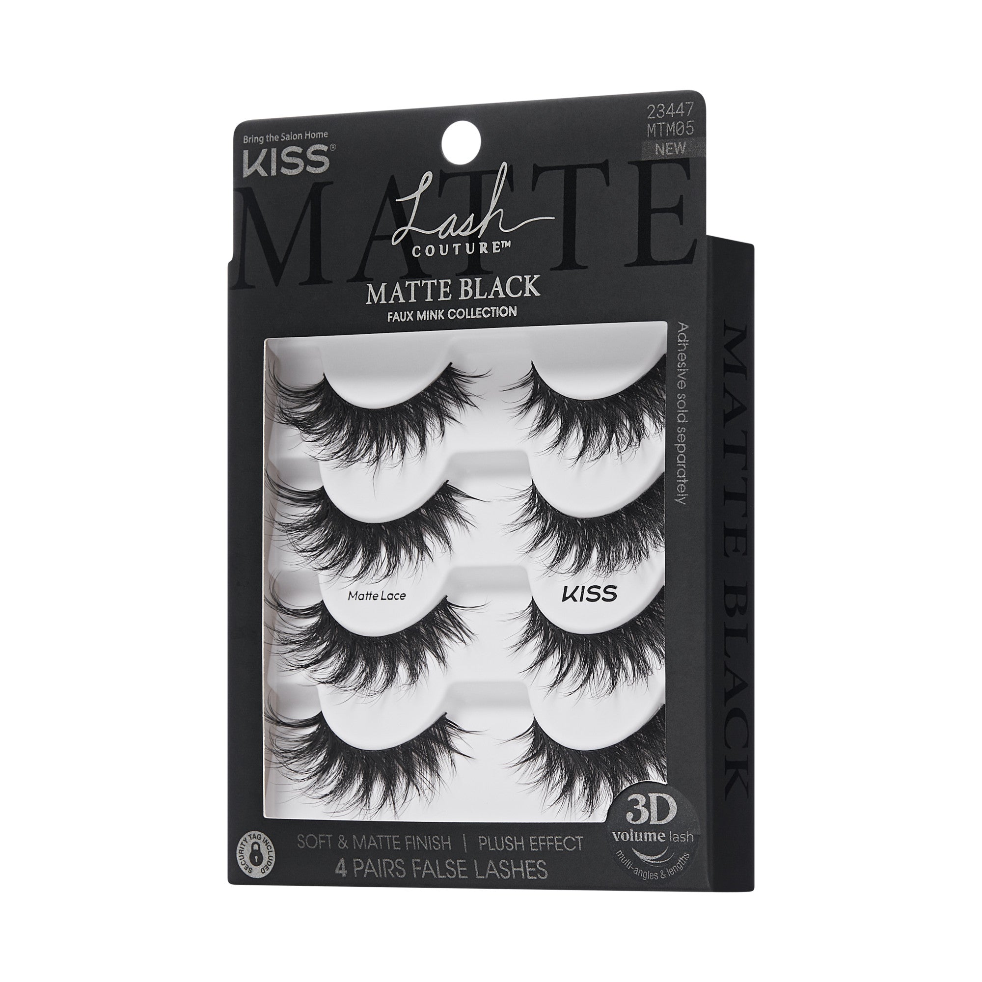 KISS Lash Couture Matte Black faux mink false lashes, 4 pairs, 3D volume effect