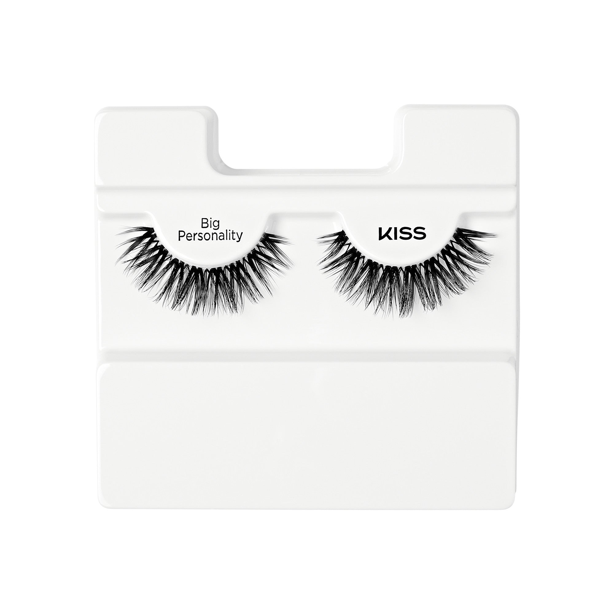 Black 3D volume false eyelashes with bold, thick lashes on a white plastic tray, labeled \