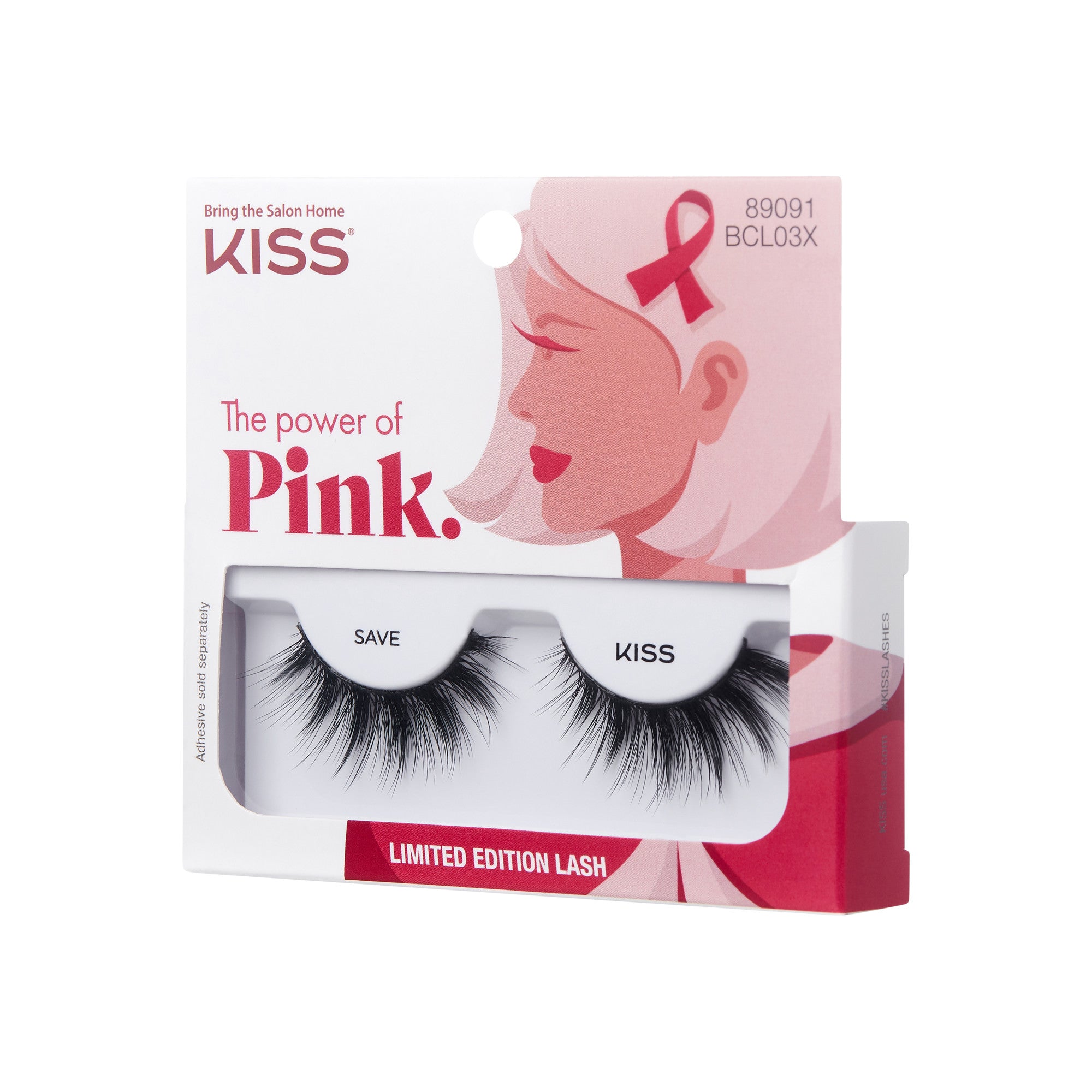KISS Limited Edition Lash, "The power of Pink" breast cancer awareness packaging with false eyelashes.