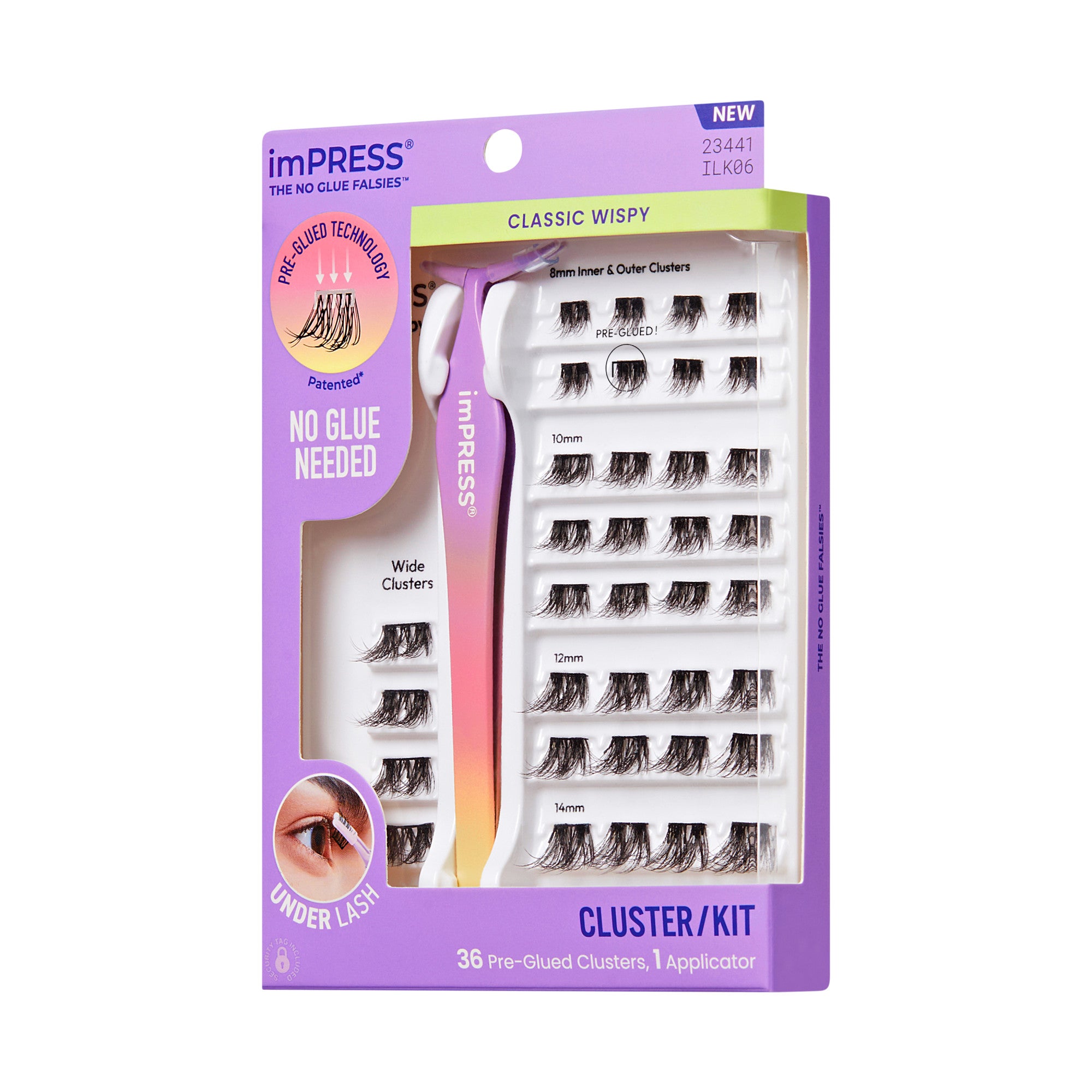 imPRESS Classic Wispy Pre-Glued Lash Clusters Kit, 36 clusters with applicator