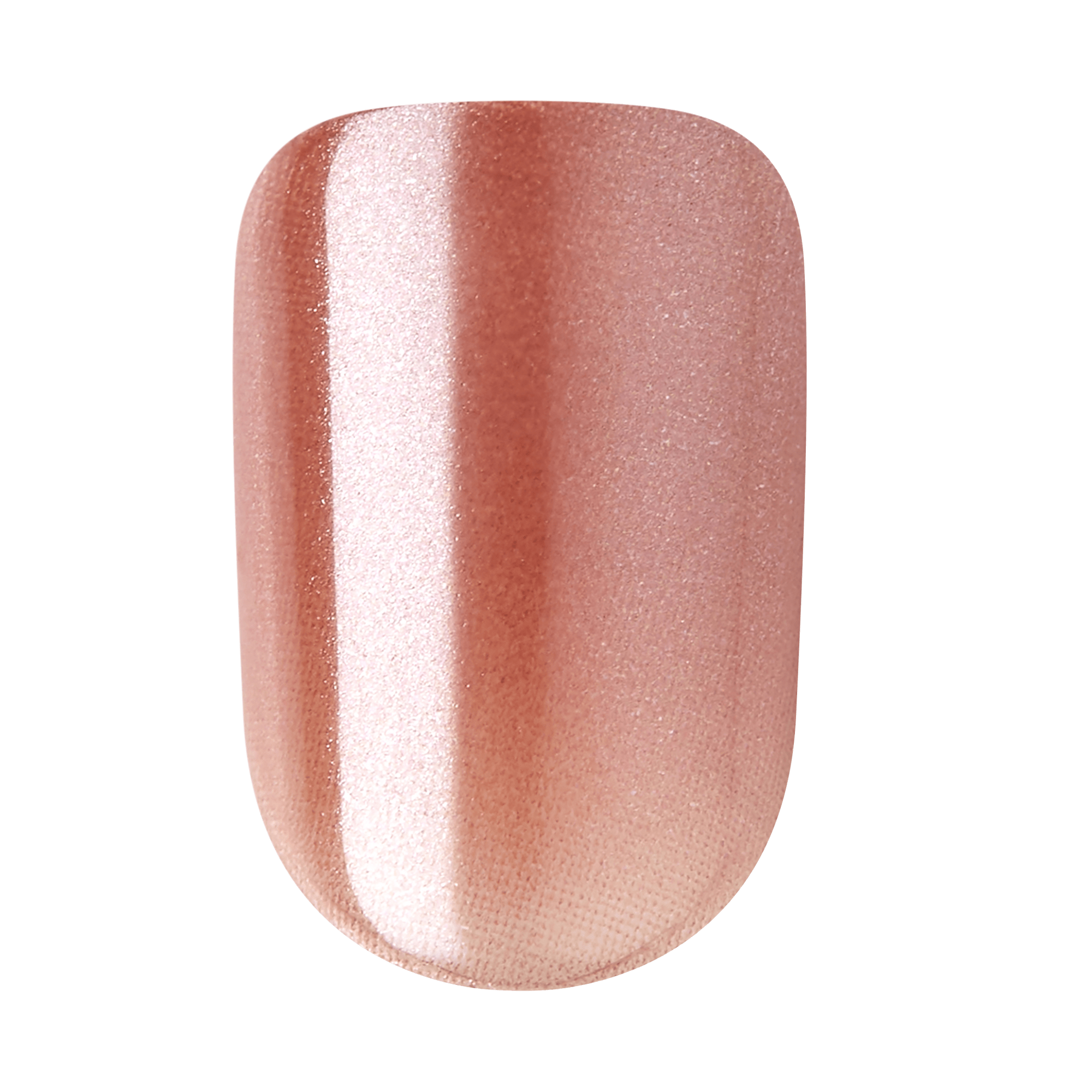 The image shows a single artificial nail with a smooth, glossy finish. The nail features a gradient color scheme, transitioning from a light, shimmery pink at the top to a slightly darker, more muted pink at the bottom. The surface of the nail is reflective, giving it a polished and elegant appearance.