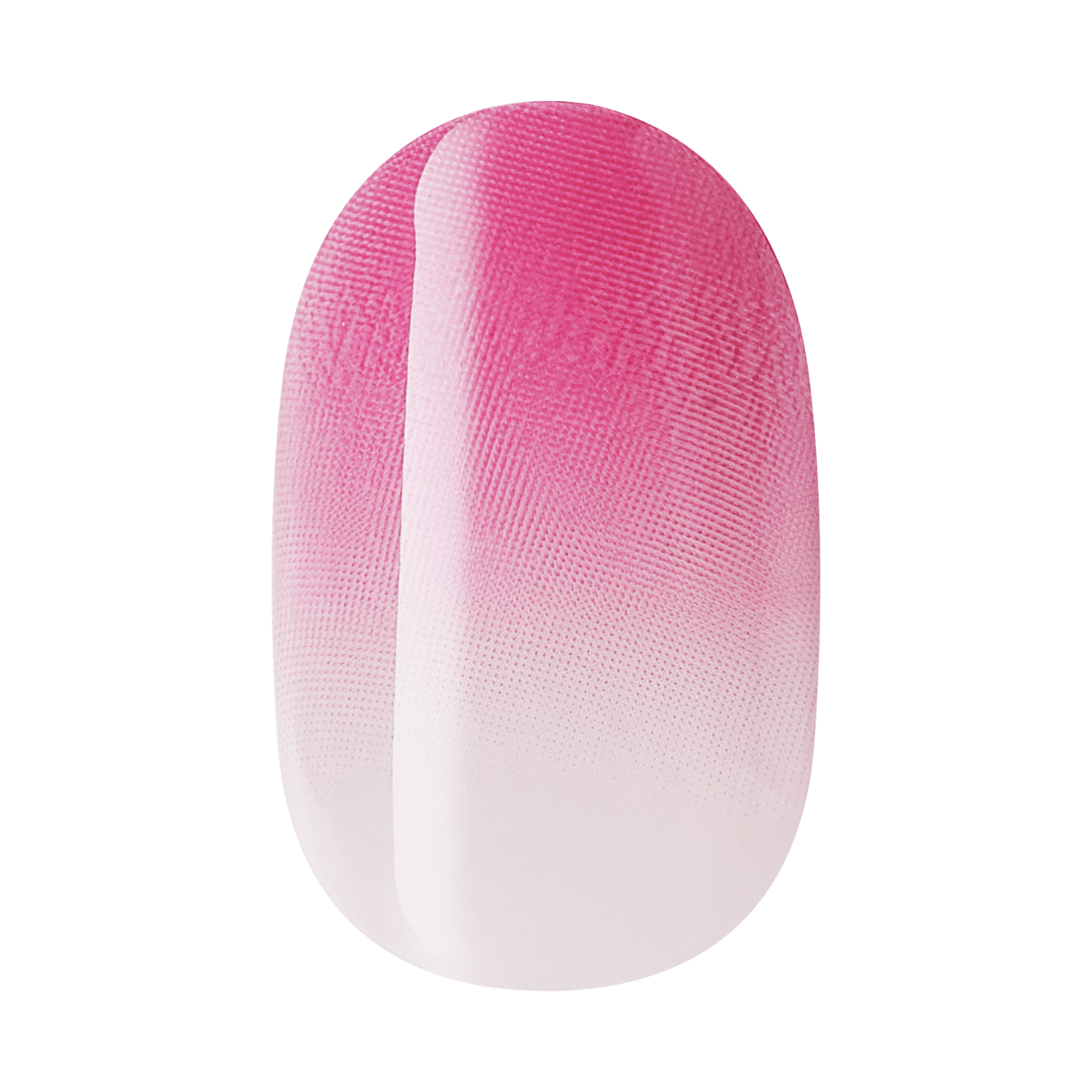 The image features a nail design showcasing an ombre effect. The color transitions from a soft white at the tip to a vibrant pink at the base, creating a gradient look. The texture appears smooth, and the overall design is elegant and visually appealing, perfect for a stylish manicure.