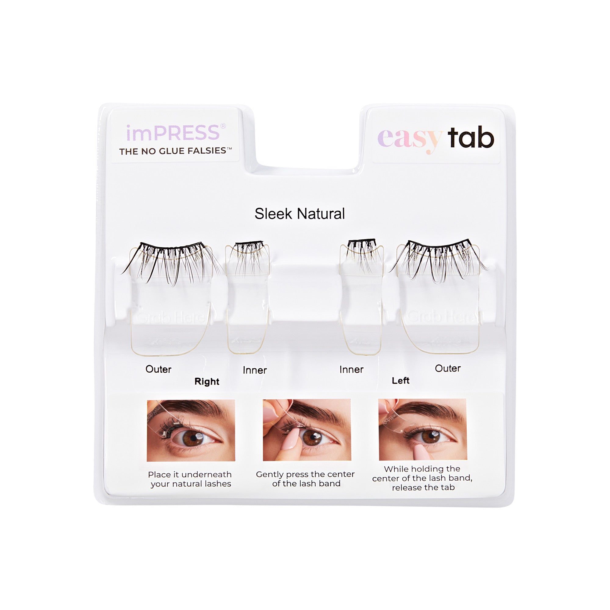 imPRESS easy tab Sleek Natural false lashes with application guide and instructions