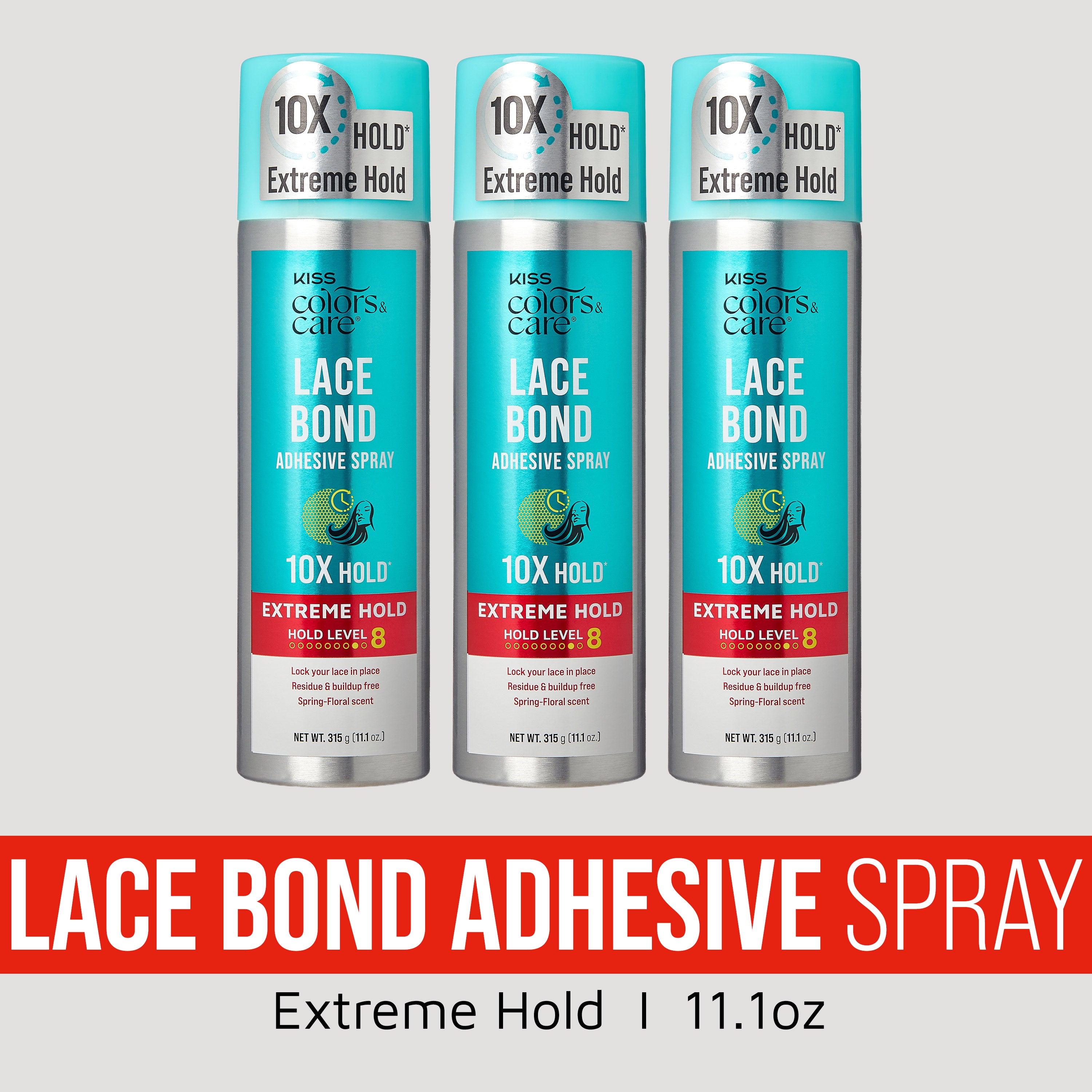 Three Kiss Lace Bond Adhesive Spray bottles, 11.1oz, 10X Hold Extreme Hold