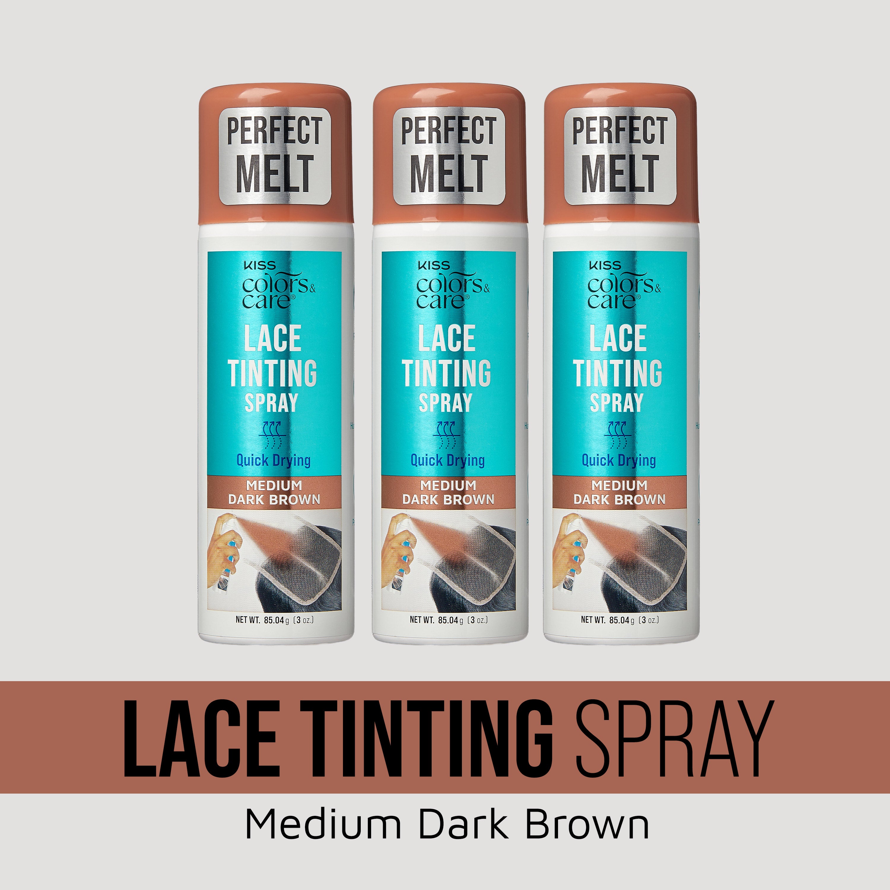 Kiss Colors & Care Lace Tinting Spray Medium Dark Brown, 3 oz bottles