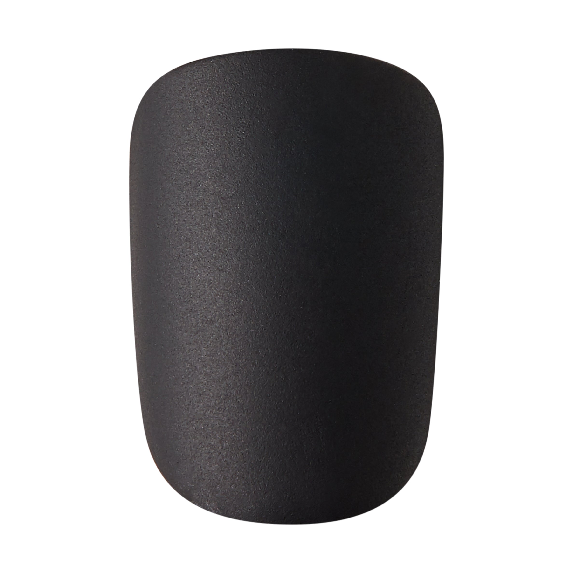 Solid matte black press-on nail with a slightly rounded square shape, representing the \