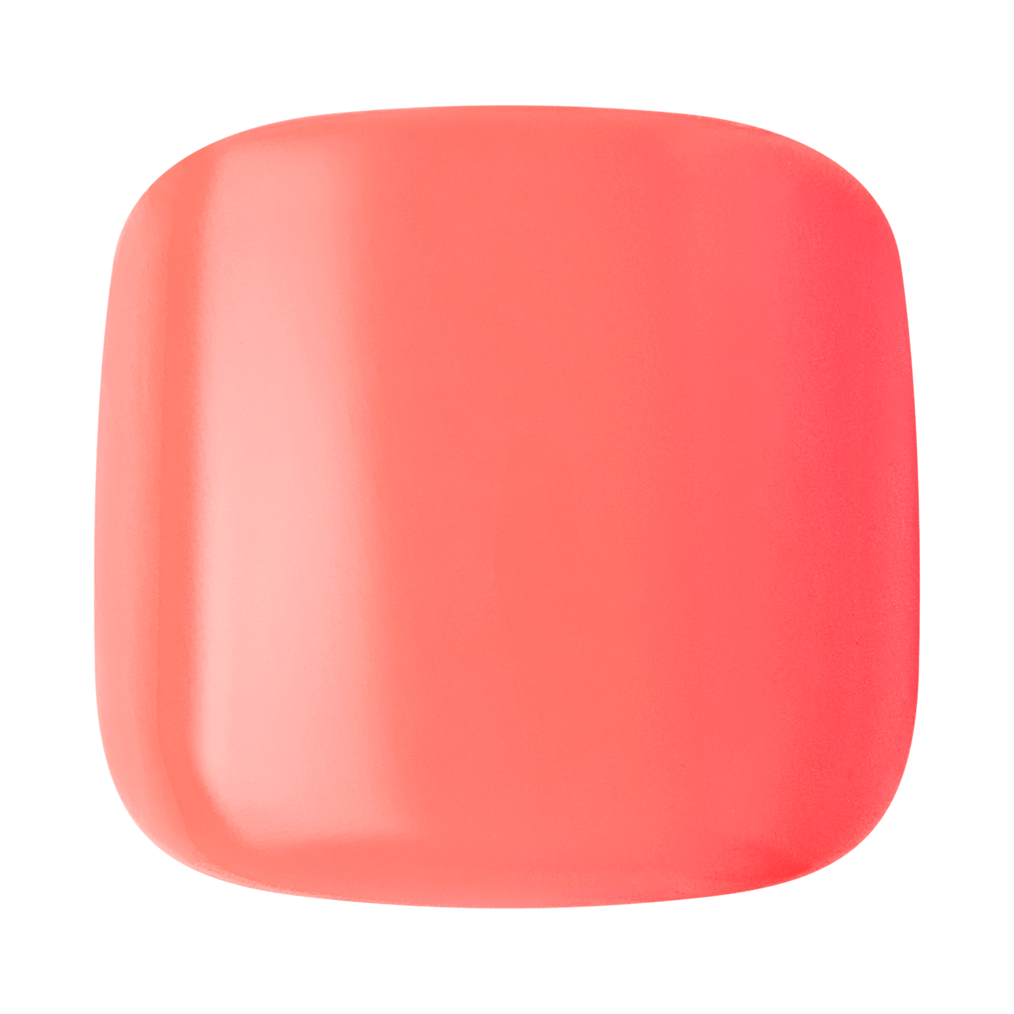 The image shows a square-shaped object with rounded corners. The object has a smooth, glossy surface and is uniformly colored in a bright coral pink shade. The lighting creates a subtle gradient effect, giving the object a slightly three-dimensional appearance.