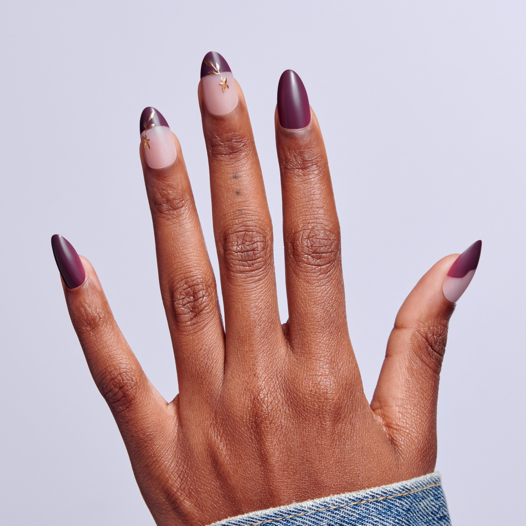Kiss Core Design Press On Fake Glue Nails - Soft Glow | French Design, Purple, Medium, Almond