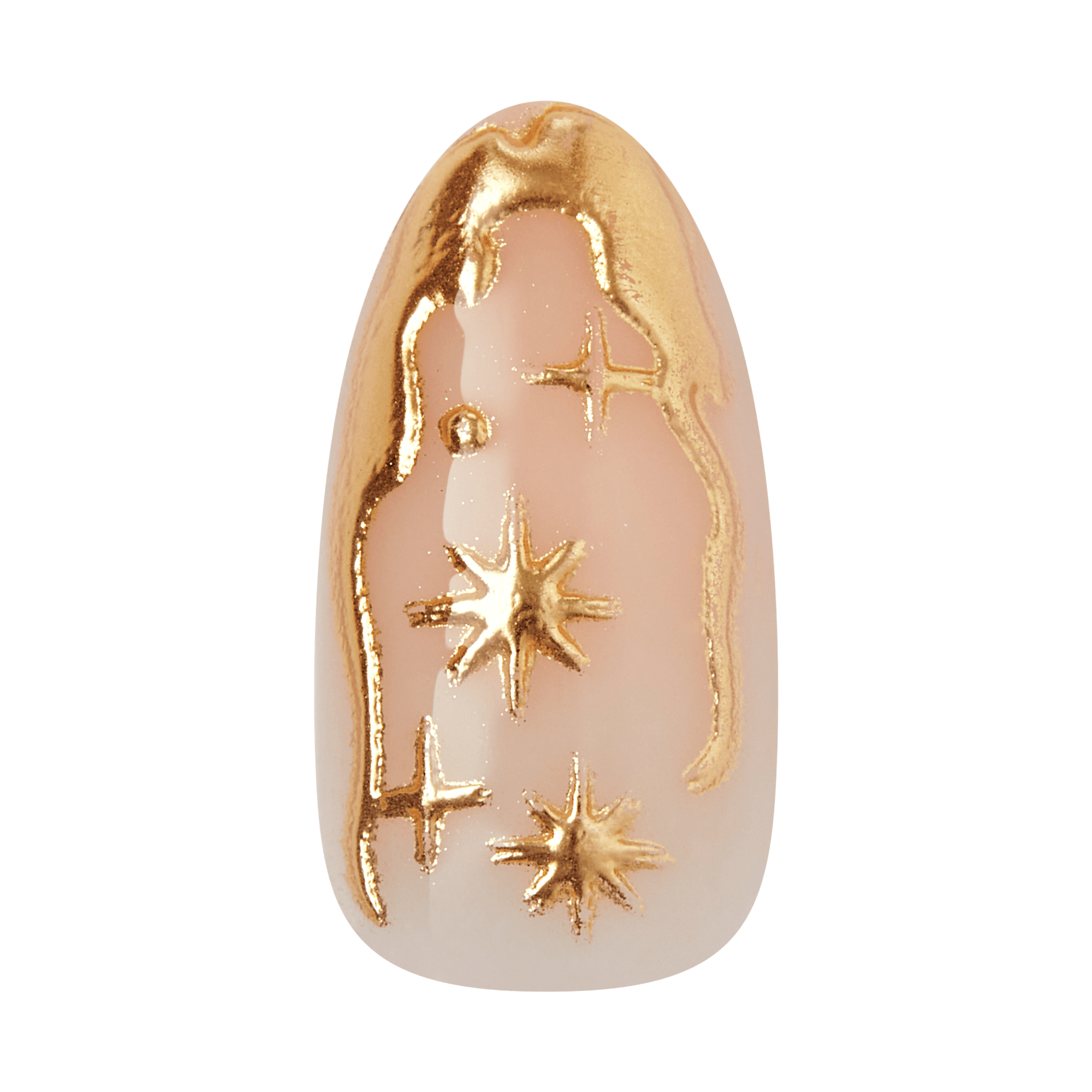Kiss Glam 3D & Jeweled Press On Fake Glue Nails - Golden | 3D & Jewel Design, Gold, Medium, Almond