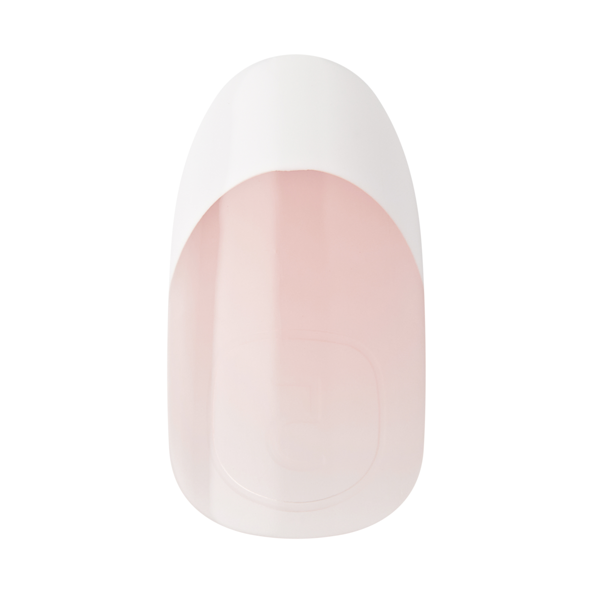 Soft gel nail tip with a natural-looking gradient from sheer pink at the base to solid white at the tip, shown on a white background.