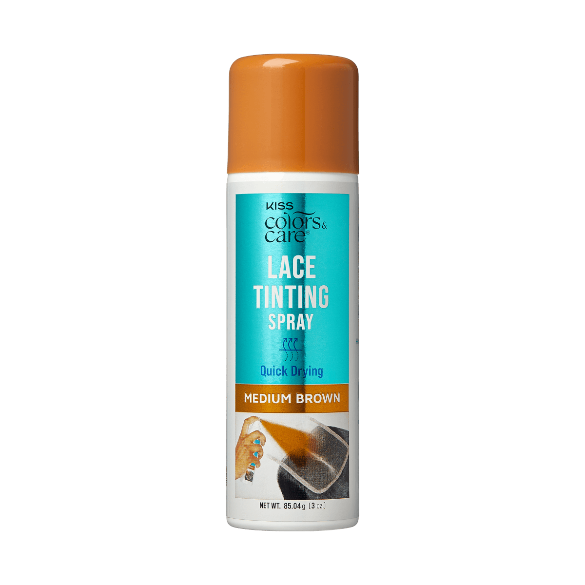 White spray can with an orange cap labeled \