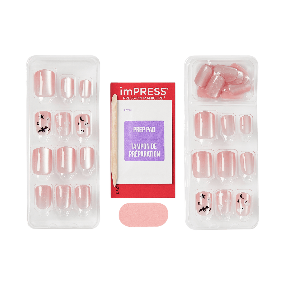 Impress Design Halloween No Glue Fake Press On Nails - Broom & Bloom | Design, Pink, Short, Squoval, Glow In The Dark, Manicure