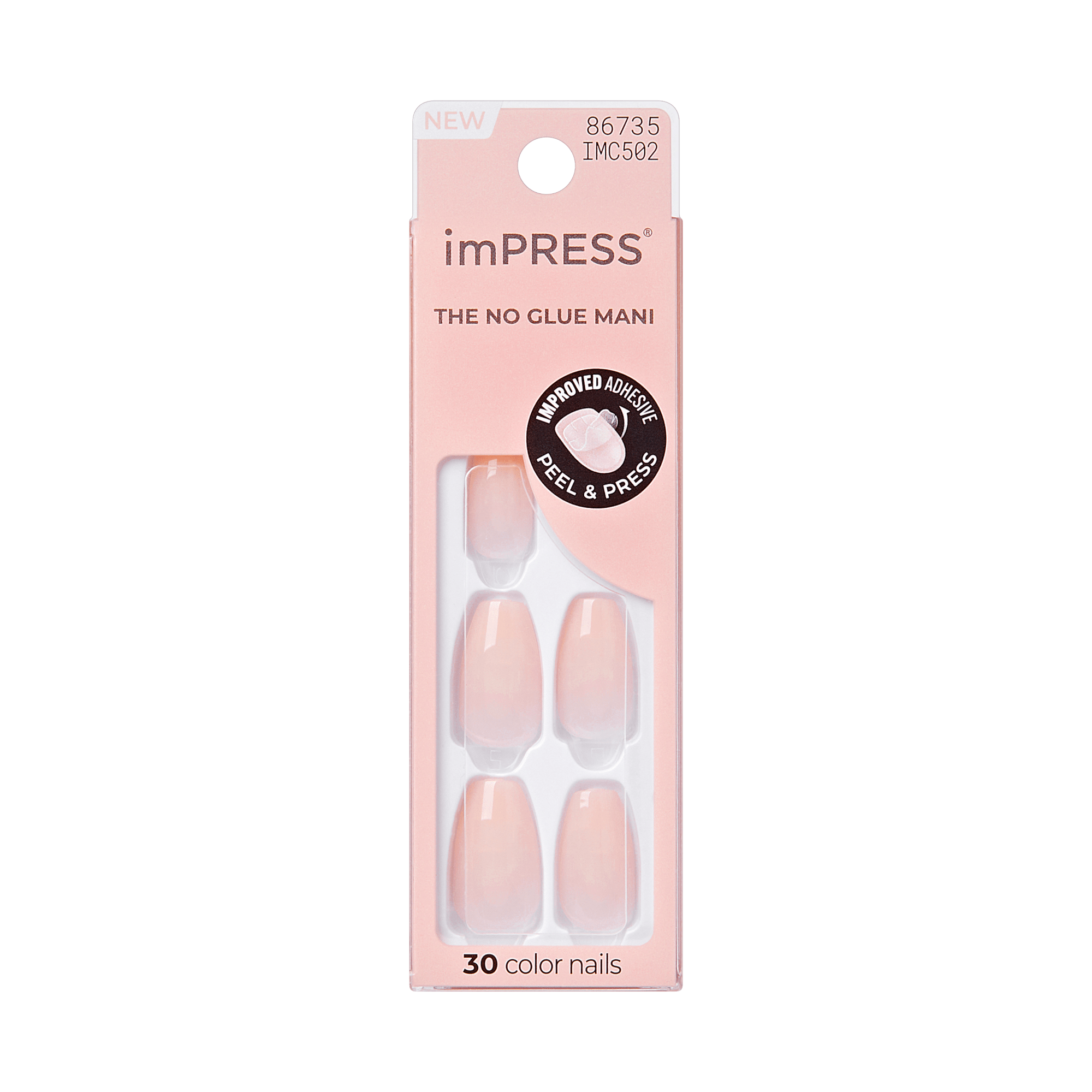 Impress Color No Glue Fake Press On Nails - Serendipity | Solid, Pink, Medium, Coffin, Manicure