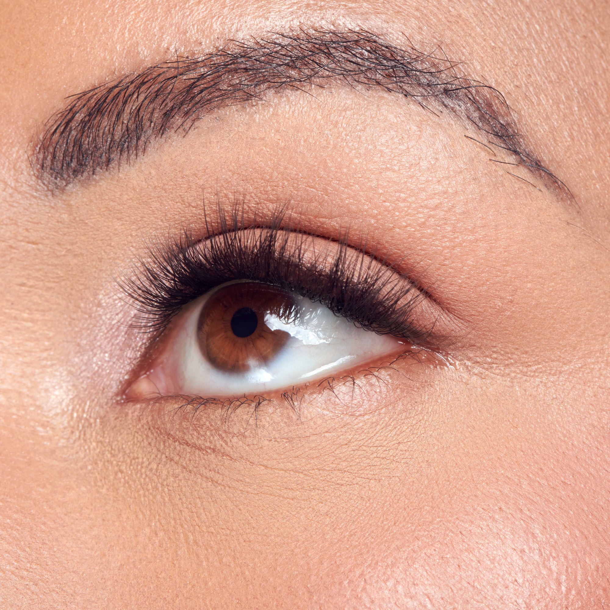 Close-up of brown eye with dark eyeshadow and defined black eyeliner