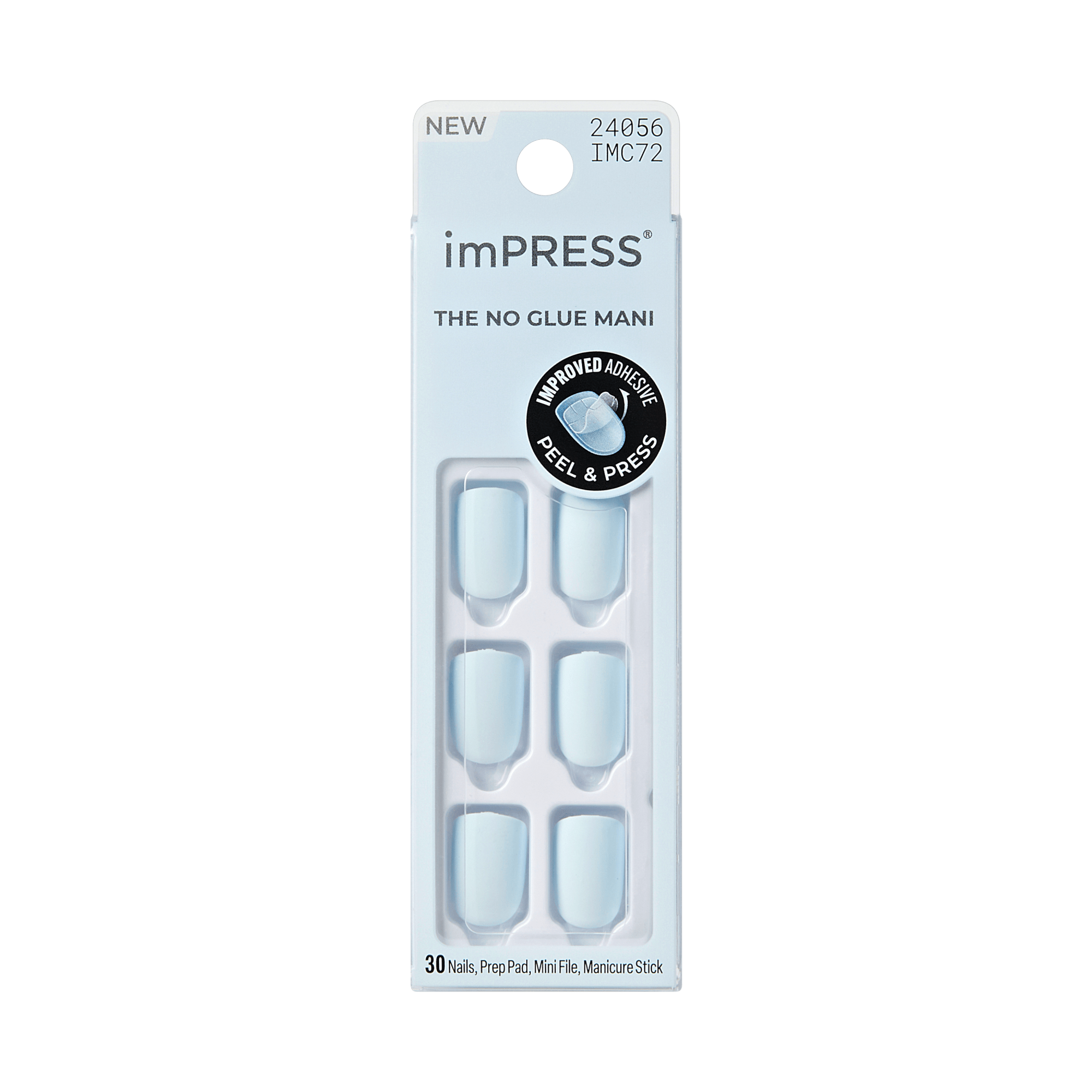 imPRESS press-on nails, 30 count, light blue, no glue needed