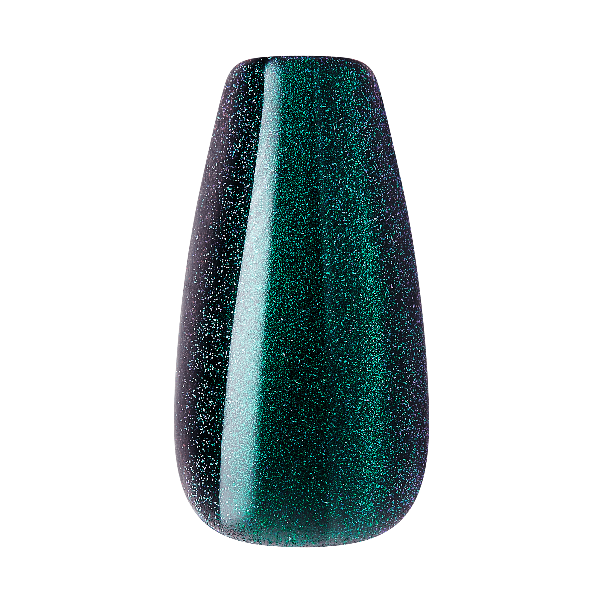 Glitter nail polish swatch showing dark purple to teal ombre effect