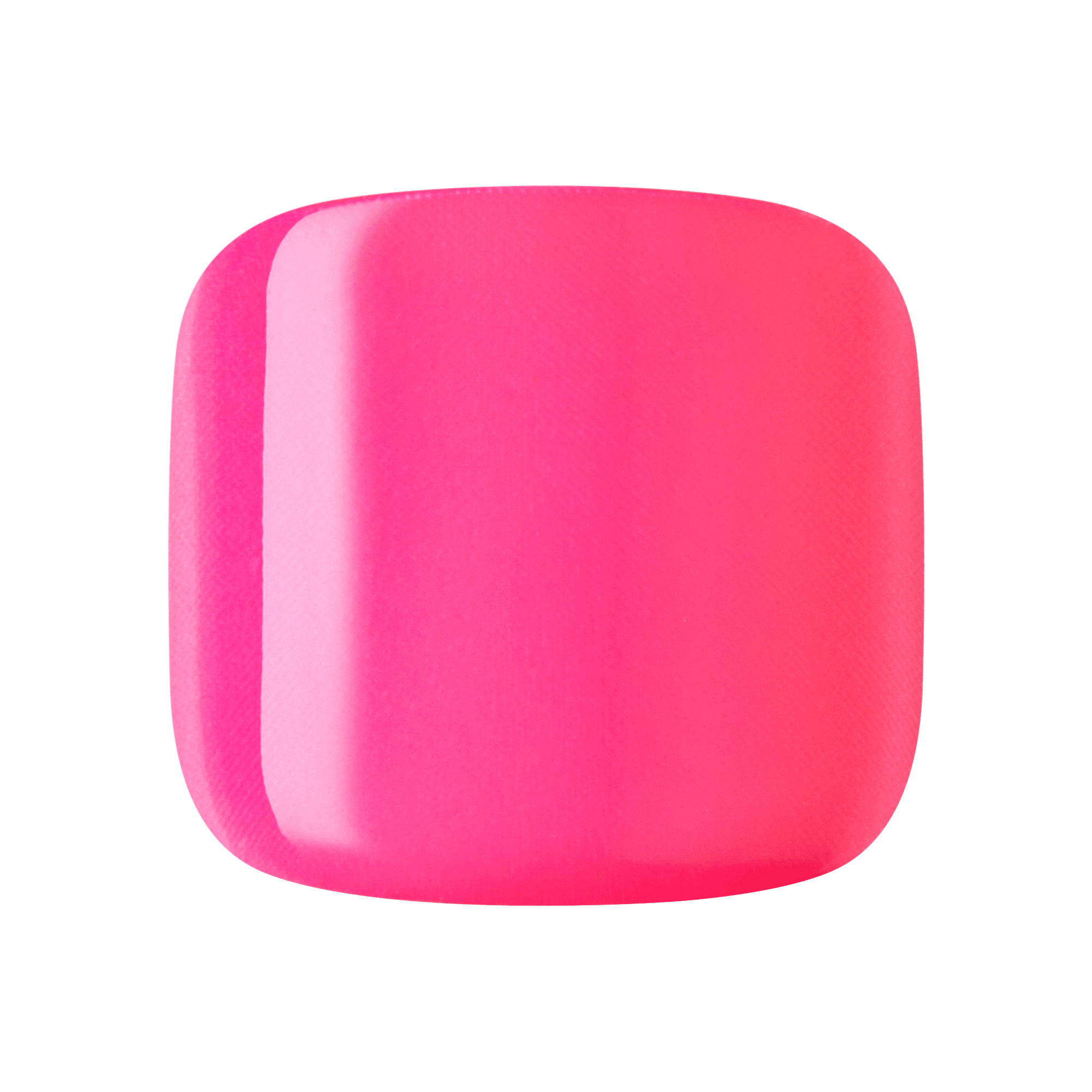 The image shows a single, smooth, and glossy object with a rounded square shape. The object is uniformly colored in a bright, vibrant pink hue. The surface appears to be reflective, giving it a shiny and polished appearance. The edges are softly curved, contributing to its sleek and modern look.