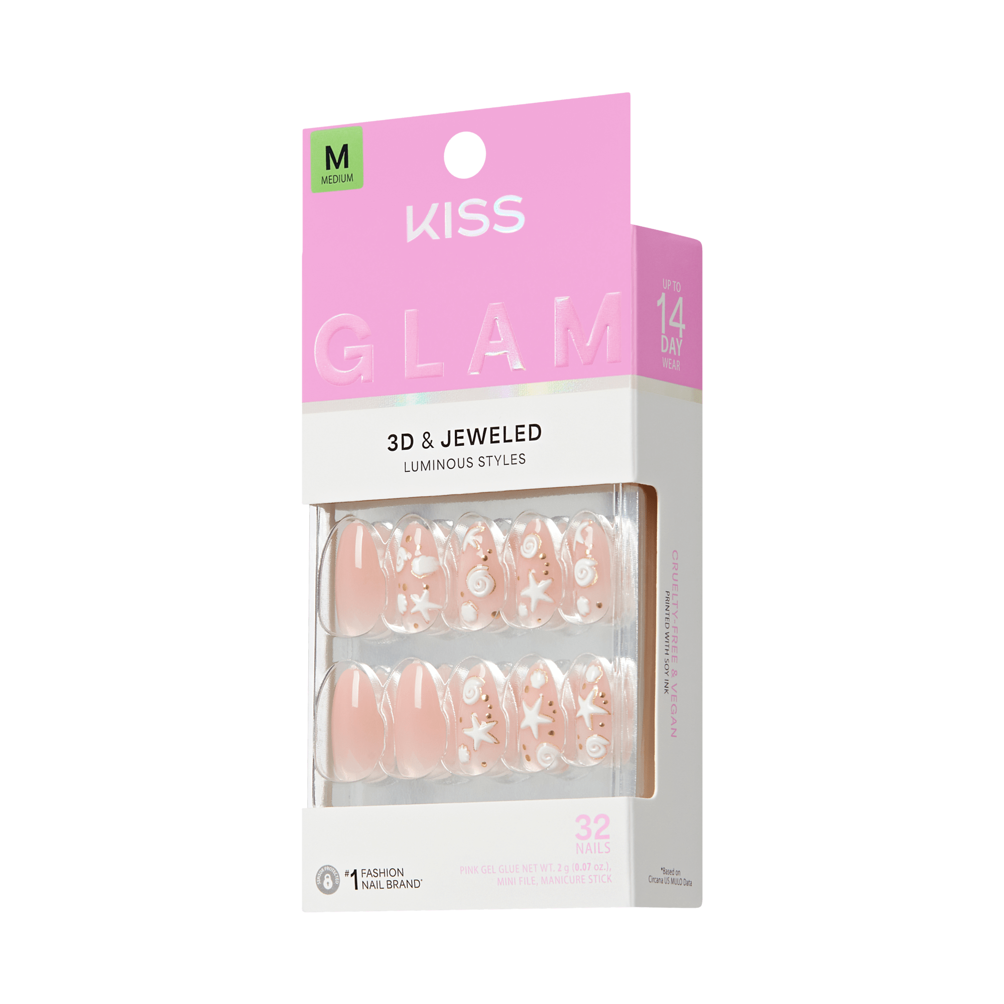 Kiss Glam Jeweled Press On Glue Nails - Shell Me More