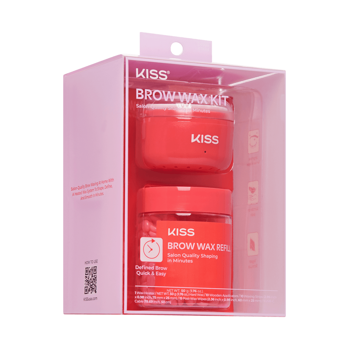 Kiss Brow Wax Kit | Starter Kit, Heater, Hard Wax, 10 Applicators, 10 Waxing Strips, 15 Post-Wax Wipes