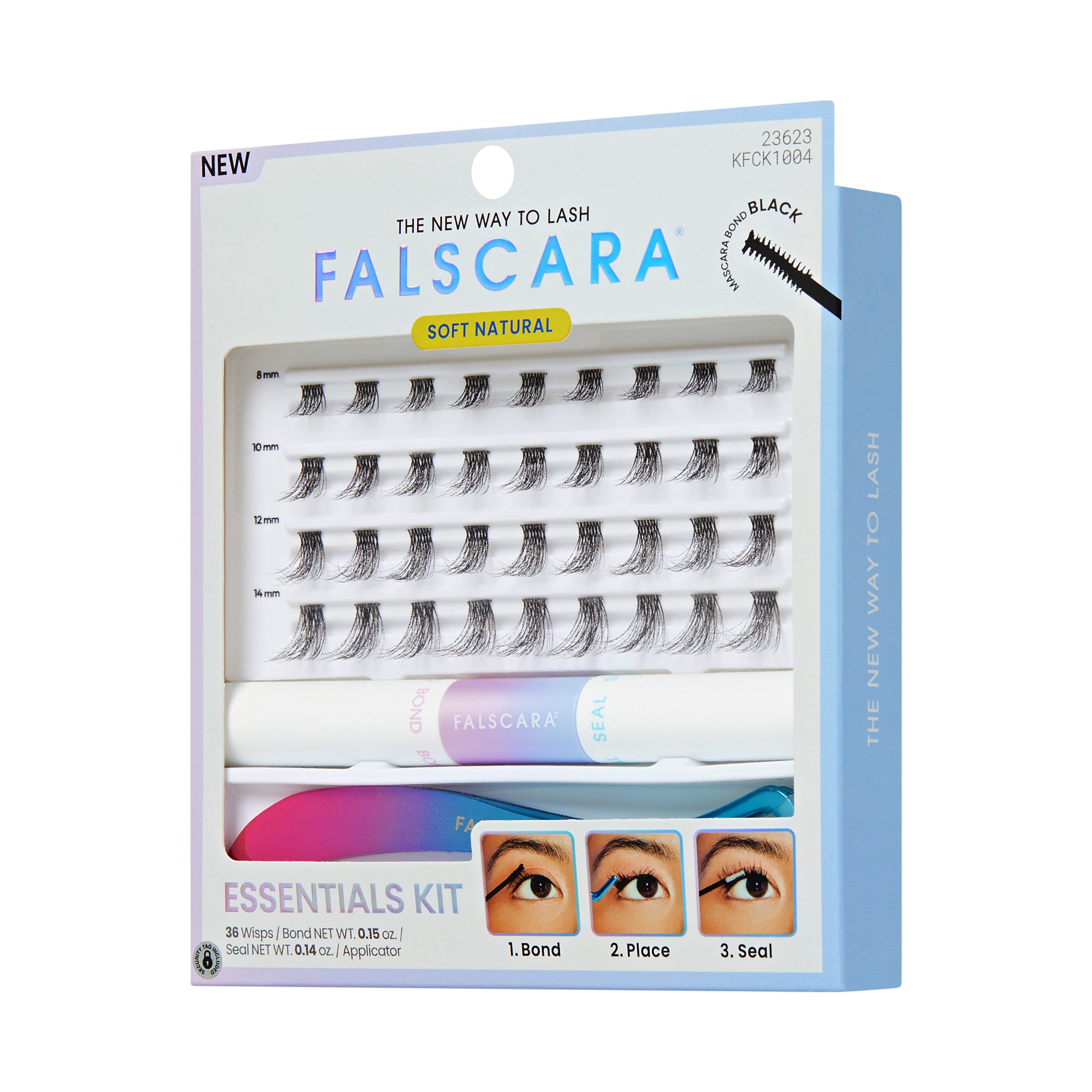 Falscara Soft Natural Essentials Kit with false lashes, bond, and seal applicator