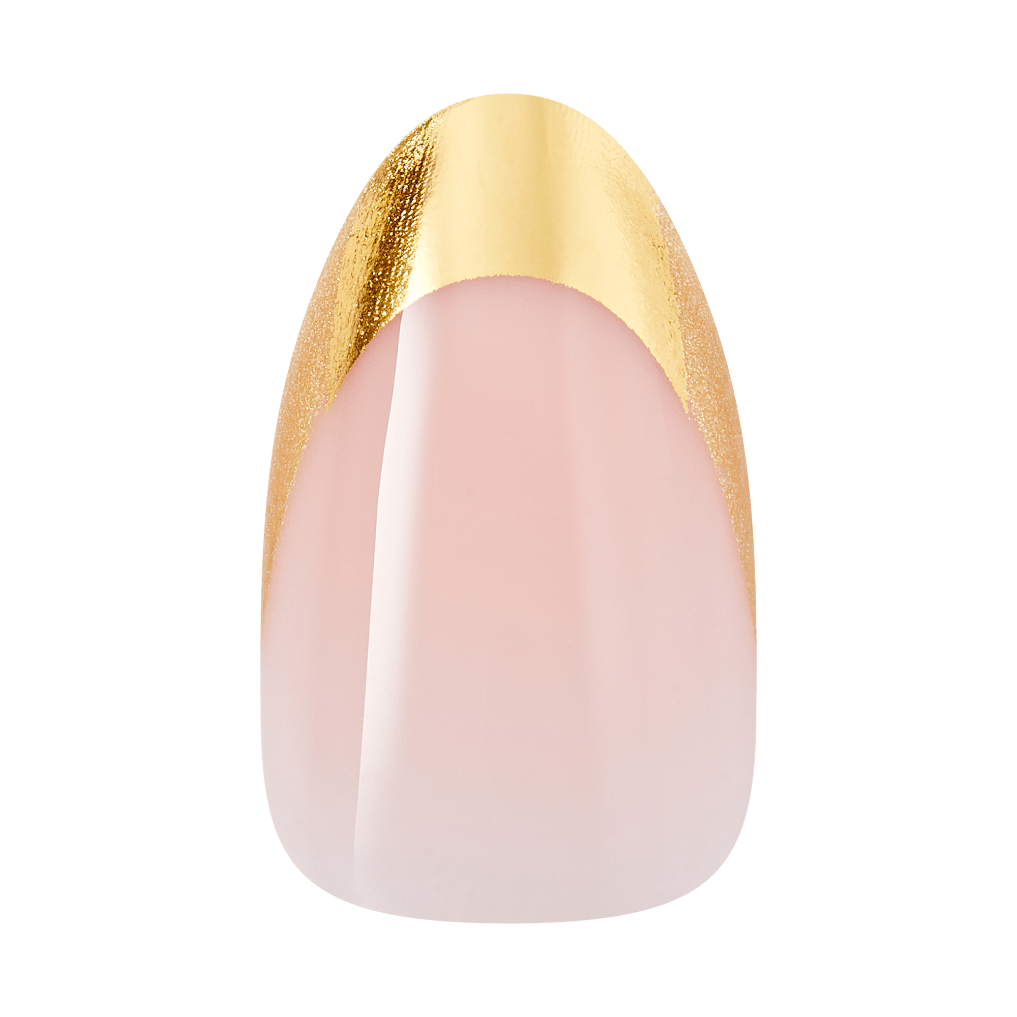 Oval nail with soft pink base and gold glitter tip accent