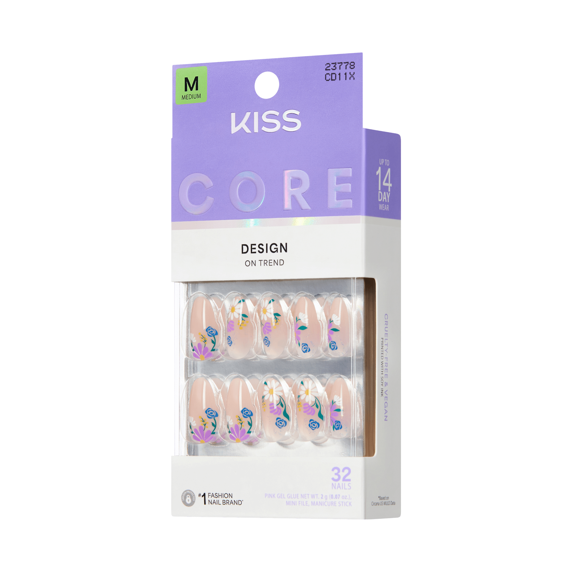 Kiss Core Design Press On Fake Glue Nails - Stay In Touch | Design, Multicolor, Medium, Almond