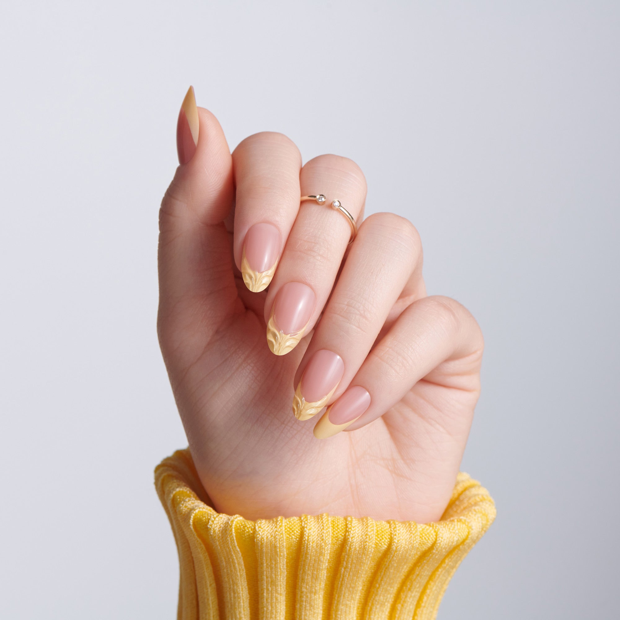 Kiss Glam Jeweled Press On Fake Glue Nails - Gleam Catcher | 3D & Jeweled French, Yellow, Medium, Almond