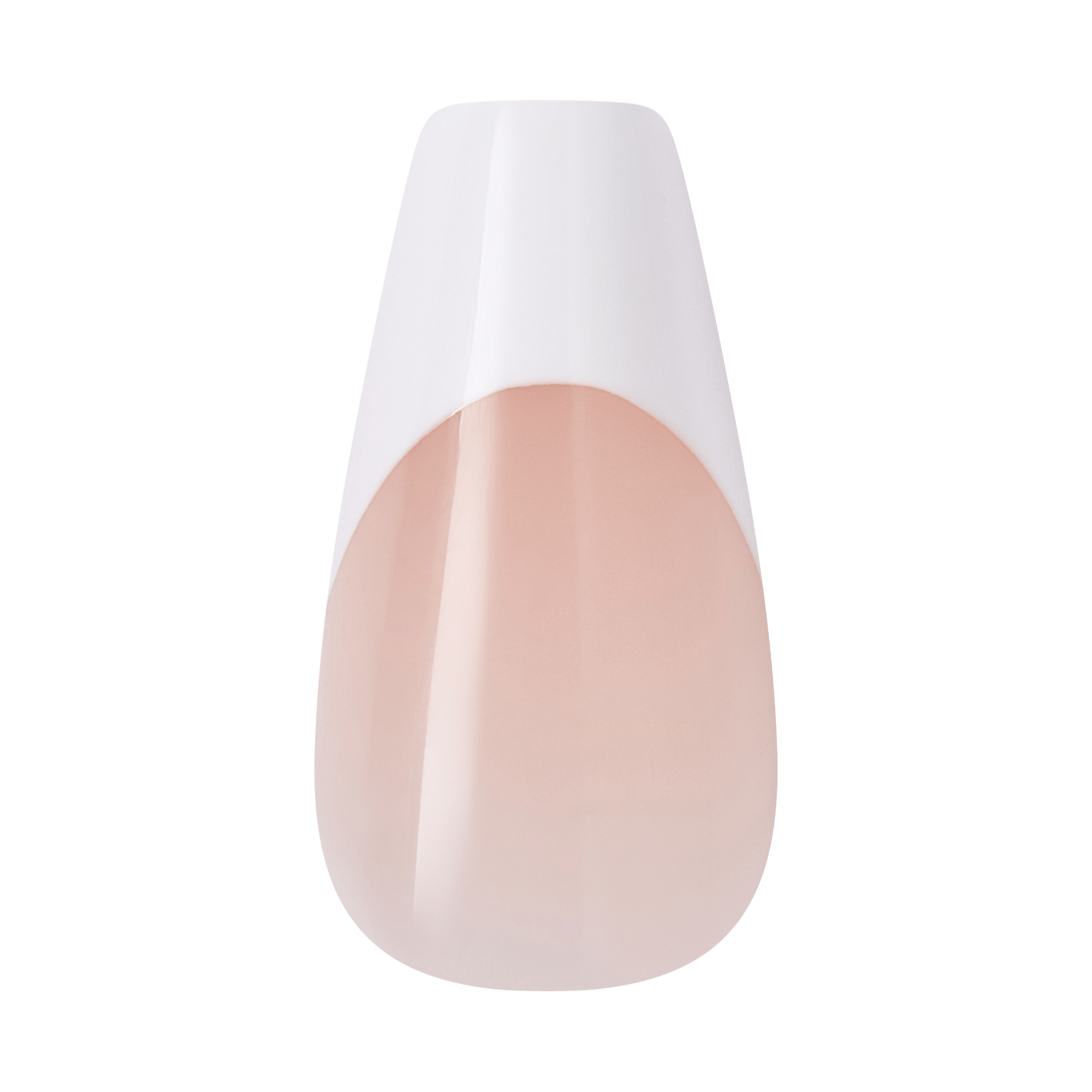 Coffin-shaped nail with white tip and nude base, French manicure style.