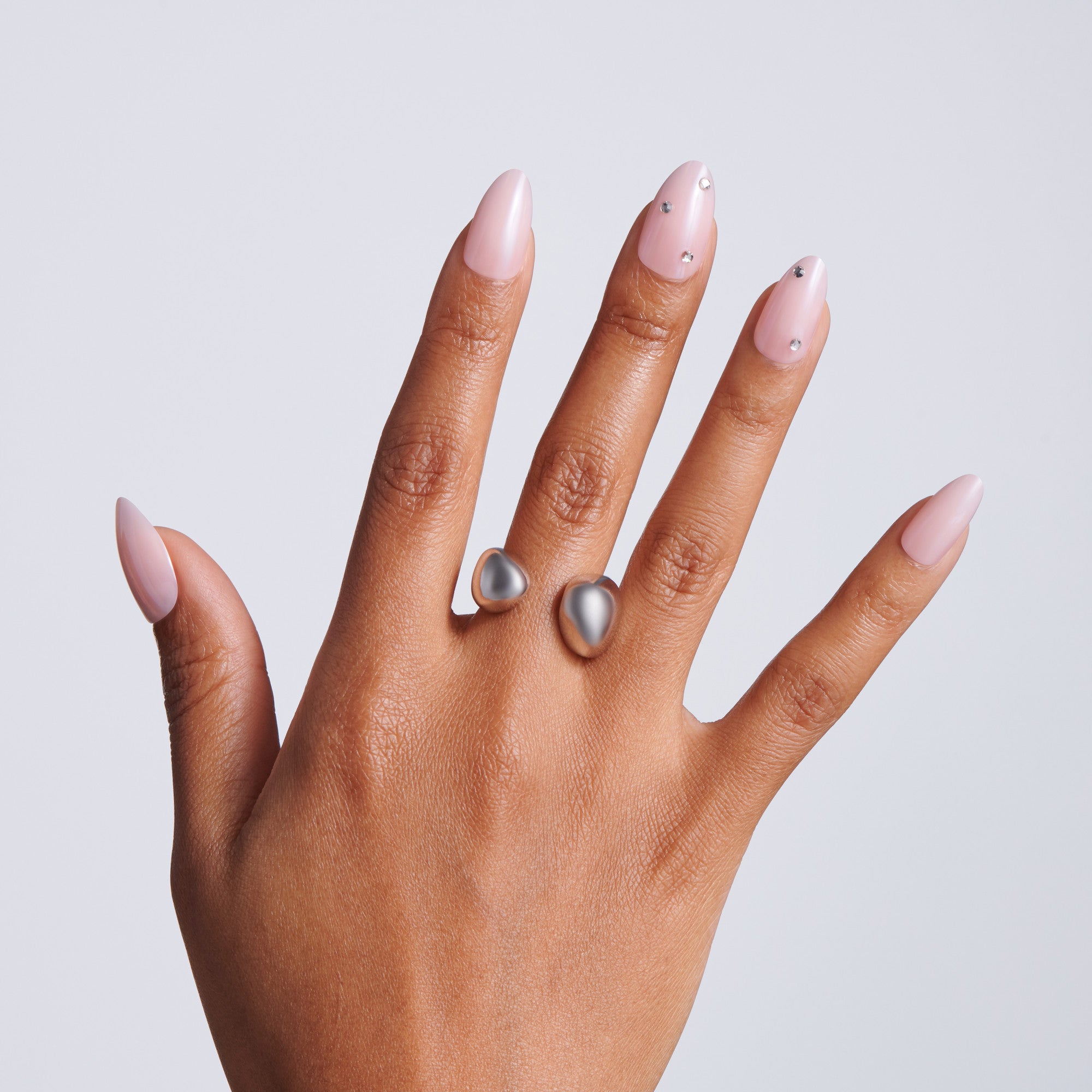 Kiss Glam Jeweled Press On Fake Glue Nails - Candy Dust | 3D & Jeweled, Pink, Medium, Almond