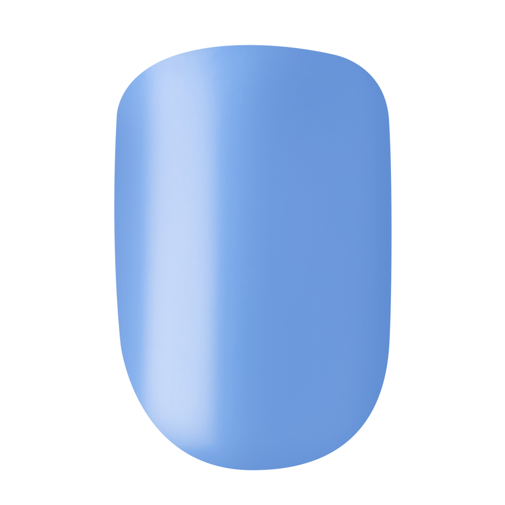 Solid glossy baby blue press-on nail displayed against a transparent background, showing a smooth rounded rectangular shape.