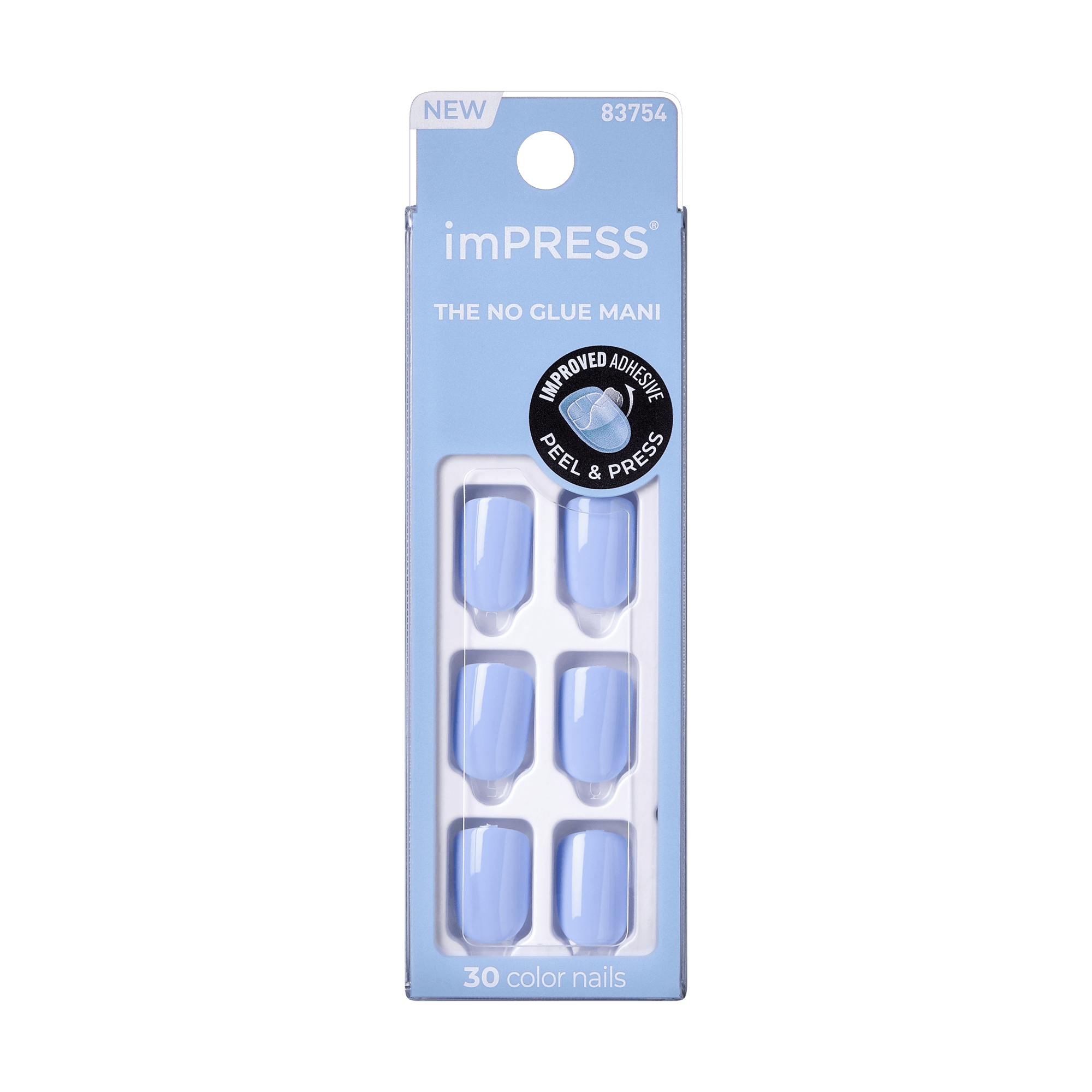 imPRESS No Glue Mani press-on nails in light blue, 30 count pack