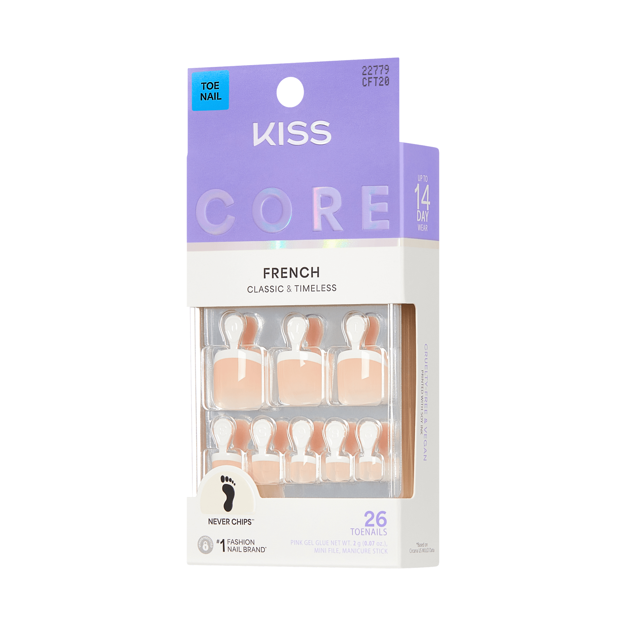 KISS Core French Toe Nails - 26 Pack, Classic & Timeless Design
