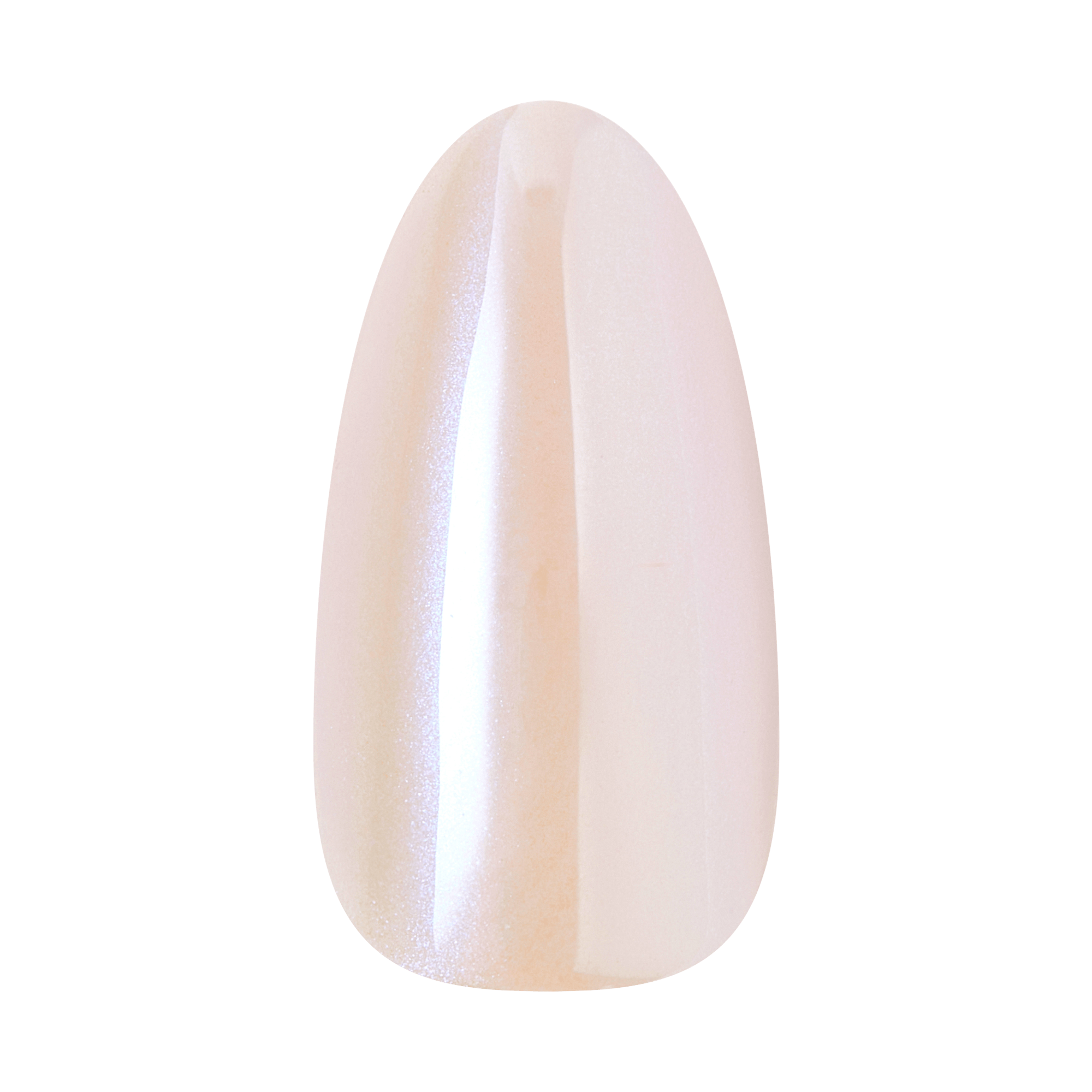 Oval almond nail polish swatch in nude pink with shimmer finish