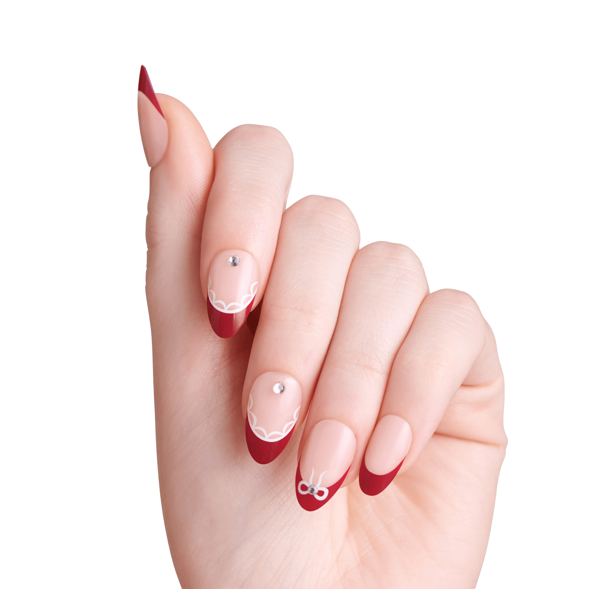 Impress Design No Glue Fake Press On Nails - Buzz | French Design, White, Medium, Almond, Manicure