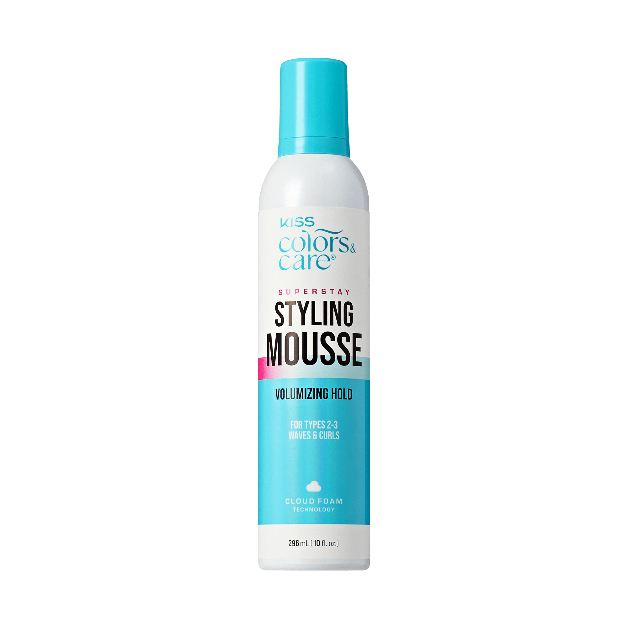 Kiss Colors & Care Styling Mousse bottle on a green background