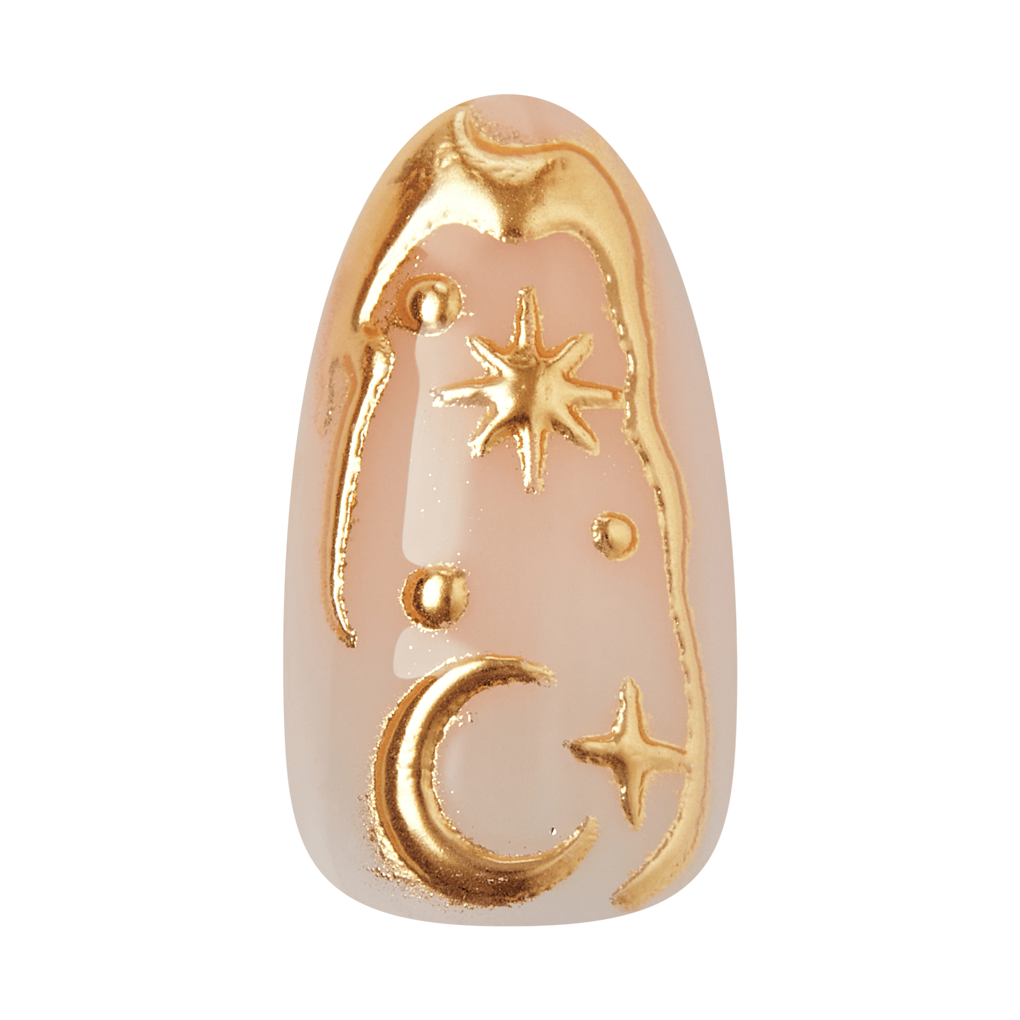 Kiss Glam 3D & Jeweled Press On Fake Glue Nails - Golden | 3D & Jewel Design, Gold, Medium, Almond