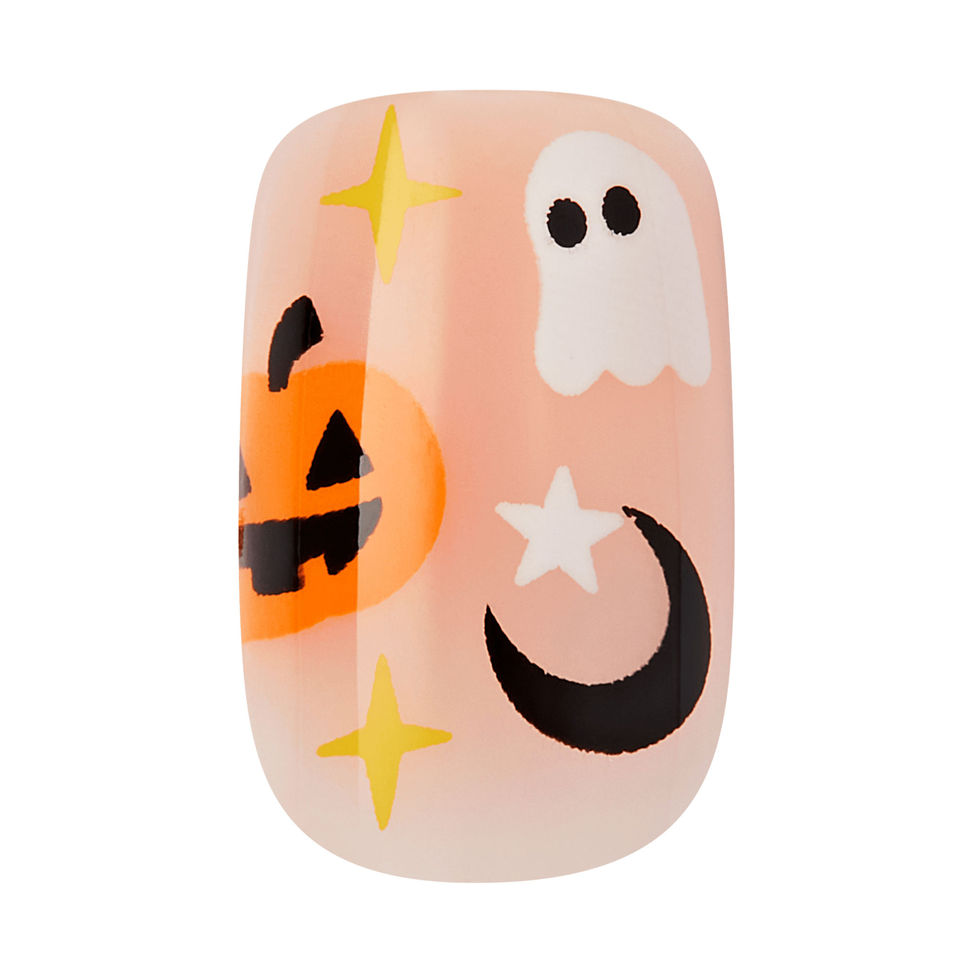 Kiss Haunt Halloween Press On Fake Glue Nails - Fangs for the Memories | Design, Orange & Black, Short, Squoval, Glow In The Dark