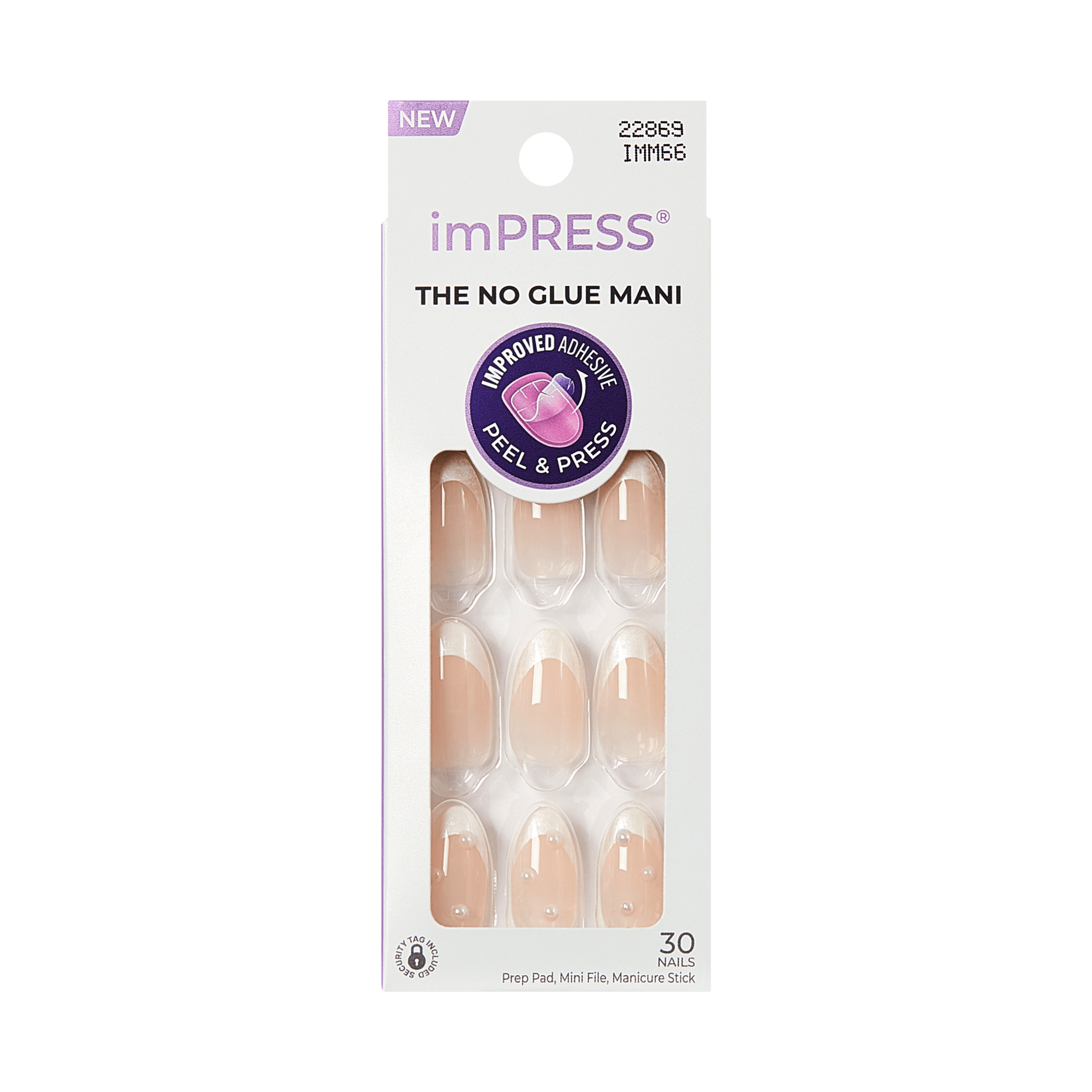 imPRESS The No Glue Mani press-on nails in nude ombre with white tips, 30 nails