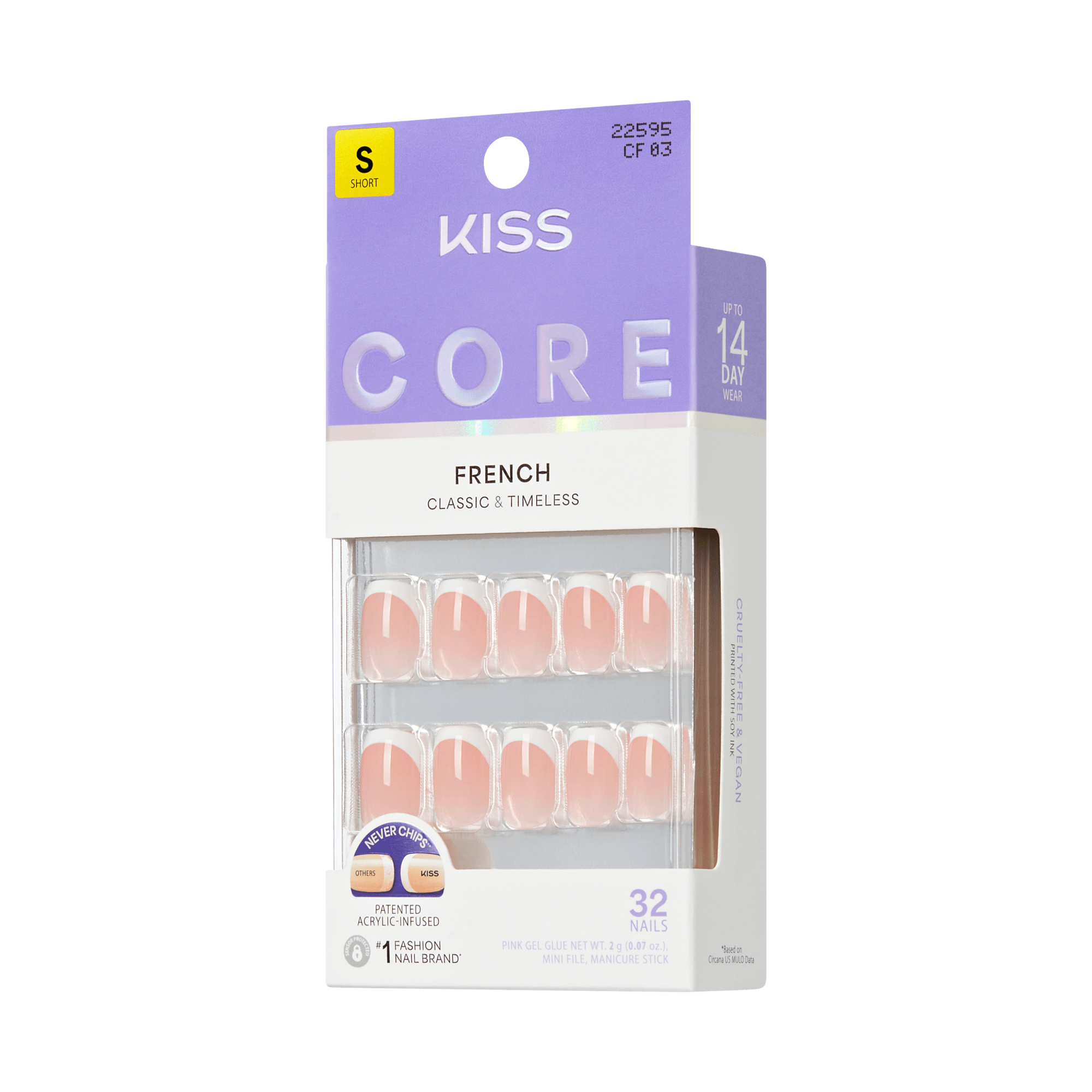 KISS CORE French Short Nails, Classic & Timeless, 32 Count