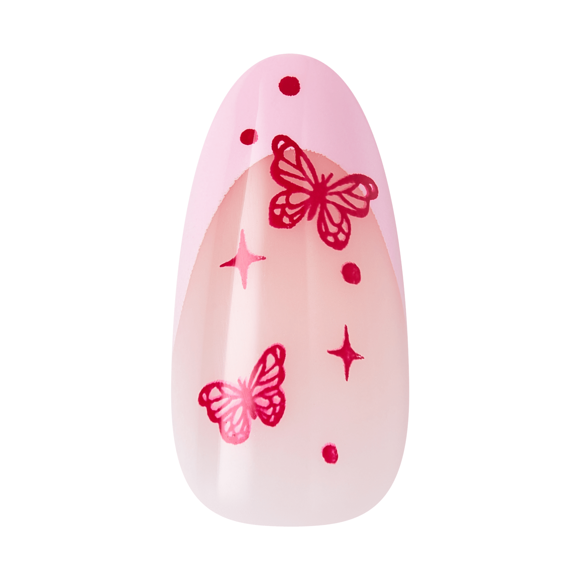 Pink nail with red butterflies and sparkle designs