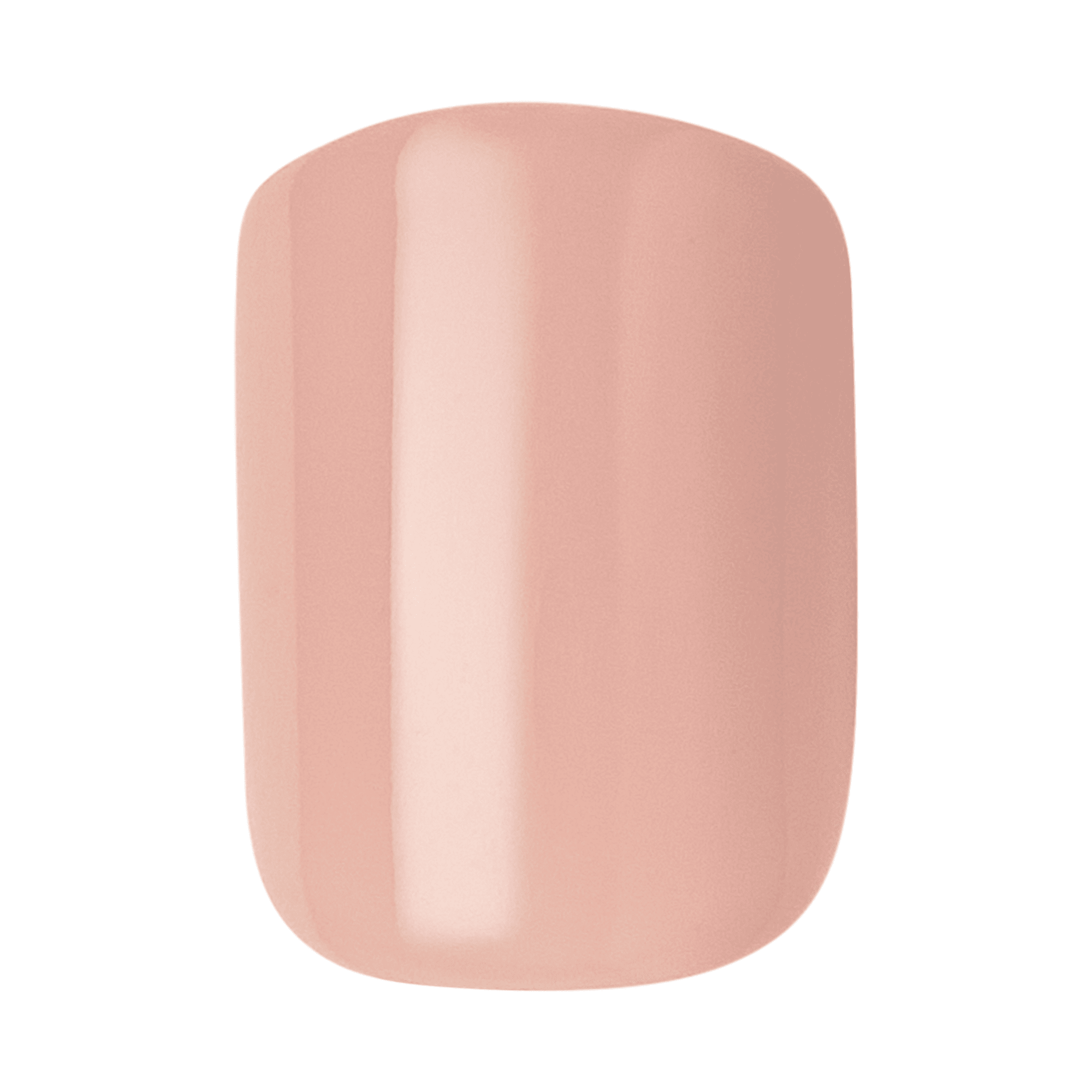 Solid glossy press-on nail in a soft nude-pink shade with a rounded square shape, shown against a white background.