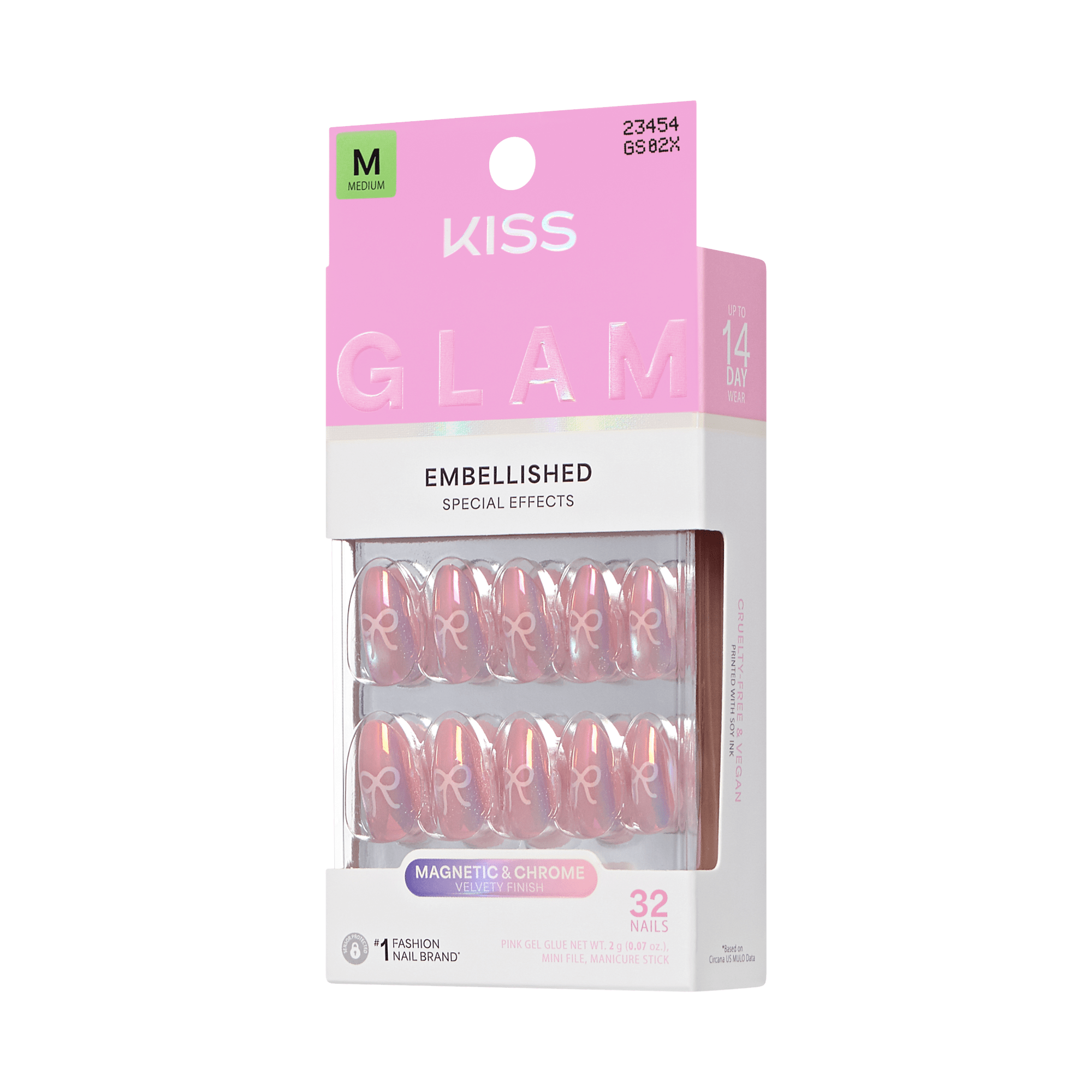 KISS Glam Embellished Nails, Medium, Magnetic & Chrome, 32 count