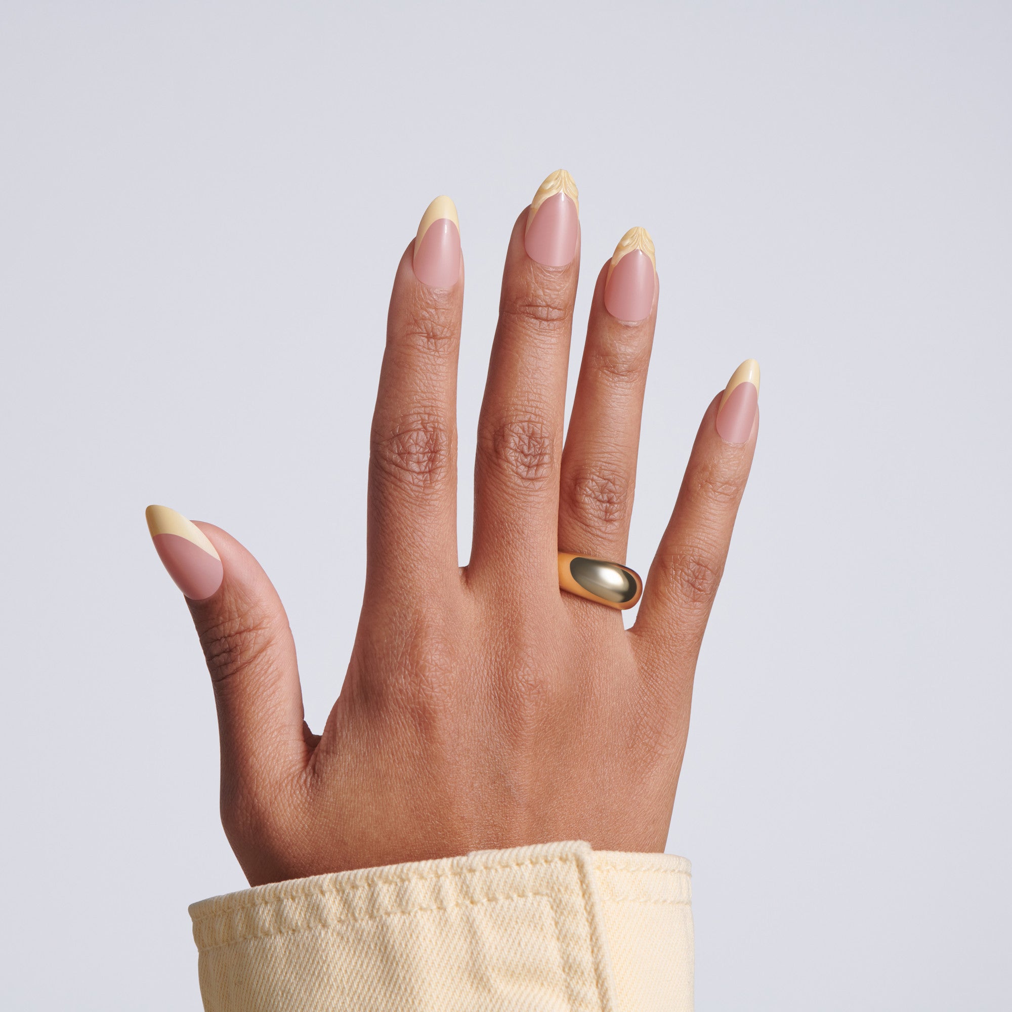 Kiss Glam Jeweled Press On Fake Glue Nails - Gleam Catcher | 3D & Jeweled French, Yellow, Medium, Almond