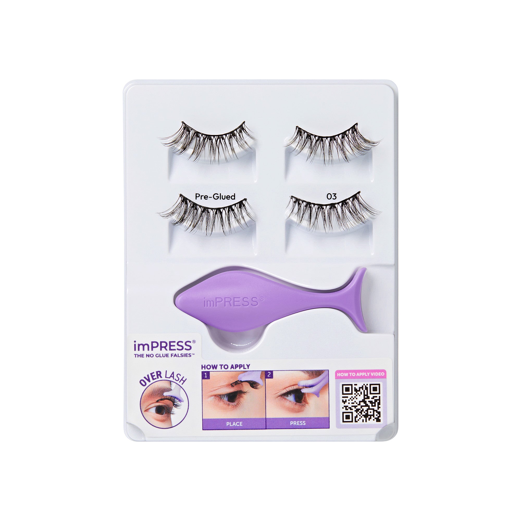 imPRESS Pre-Glued False Lashes Kit with applicator tool and application instructions