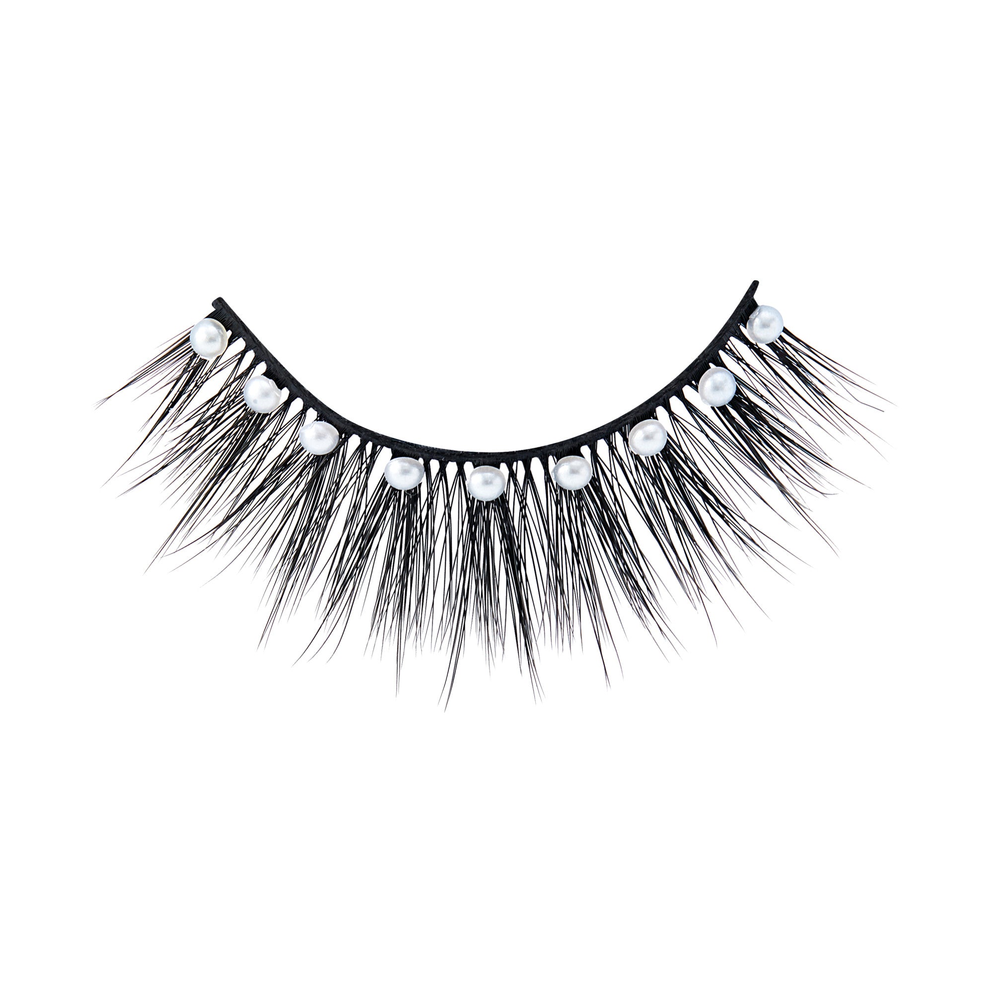 Black false eyelashes with pearl beads on black band