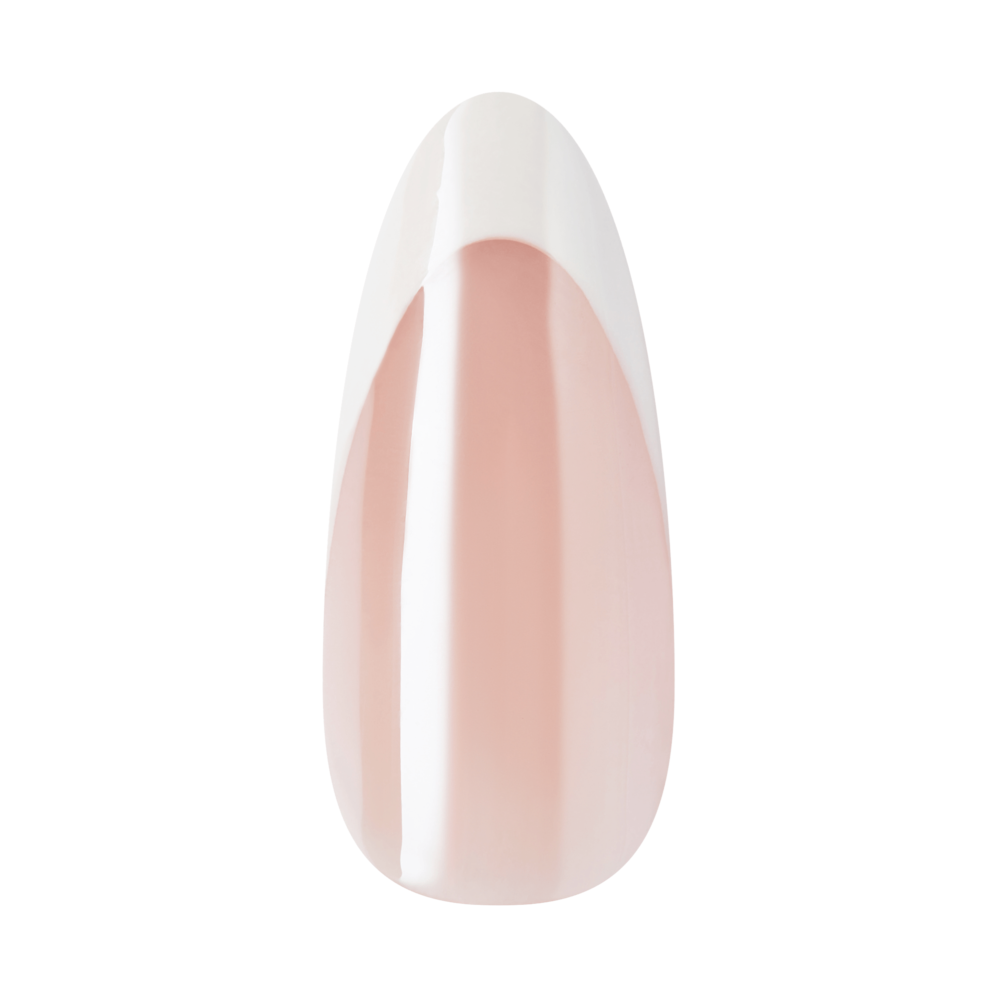 Almond-shaped nail with white tip and nude base, classic French manicure style.