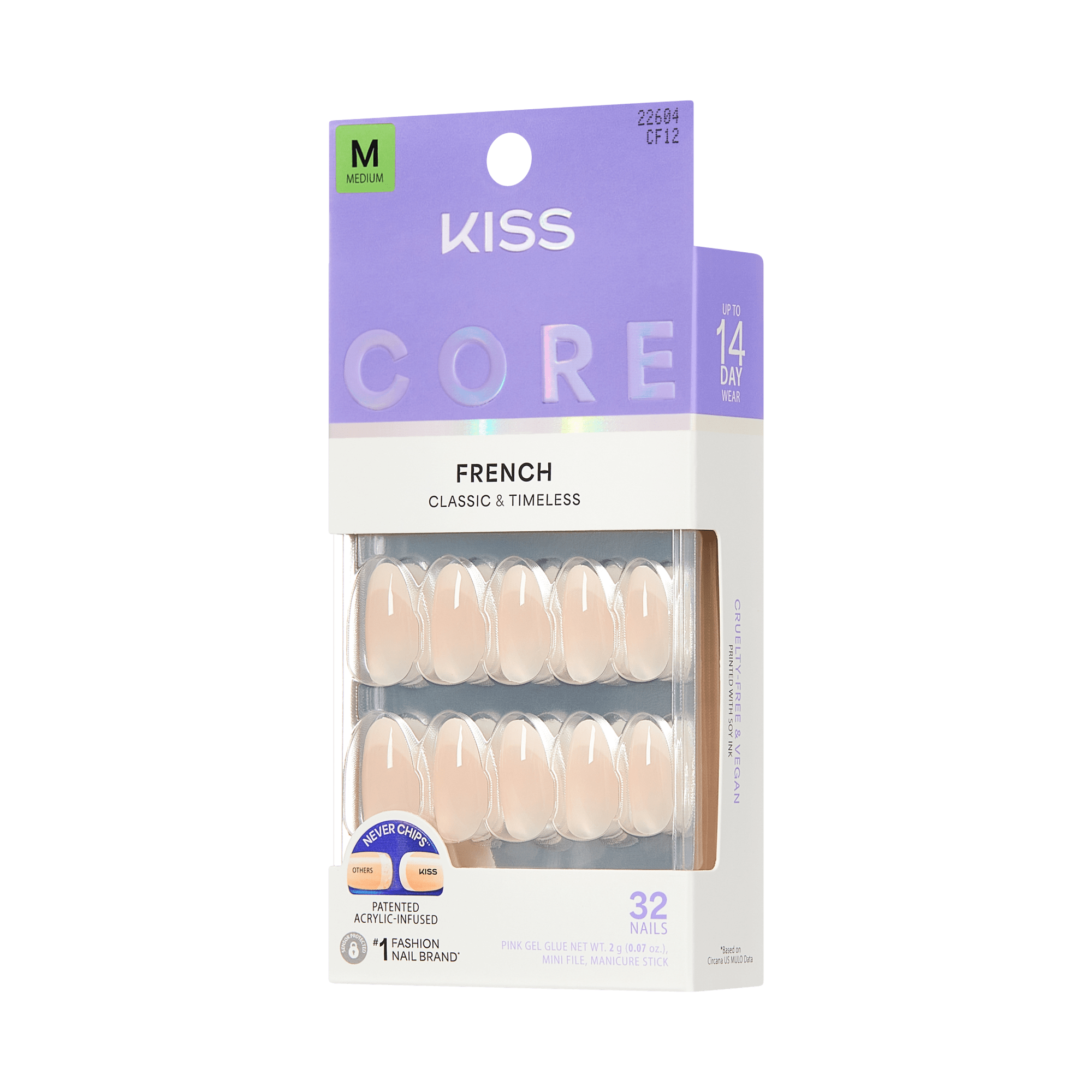 KISS Core French Nails, Medium, 32 Count Nude Manicure Set