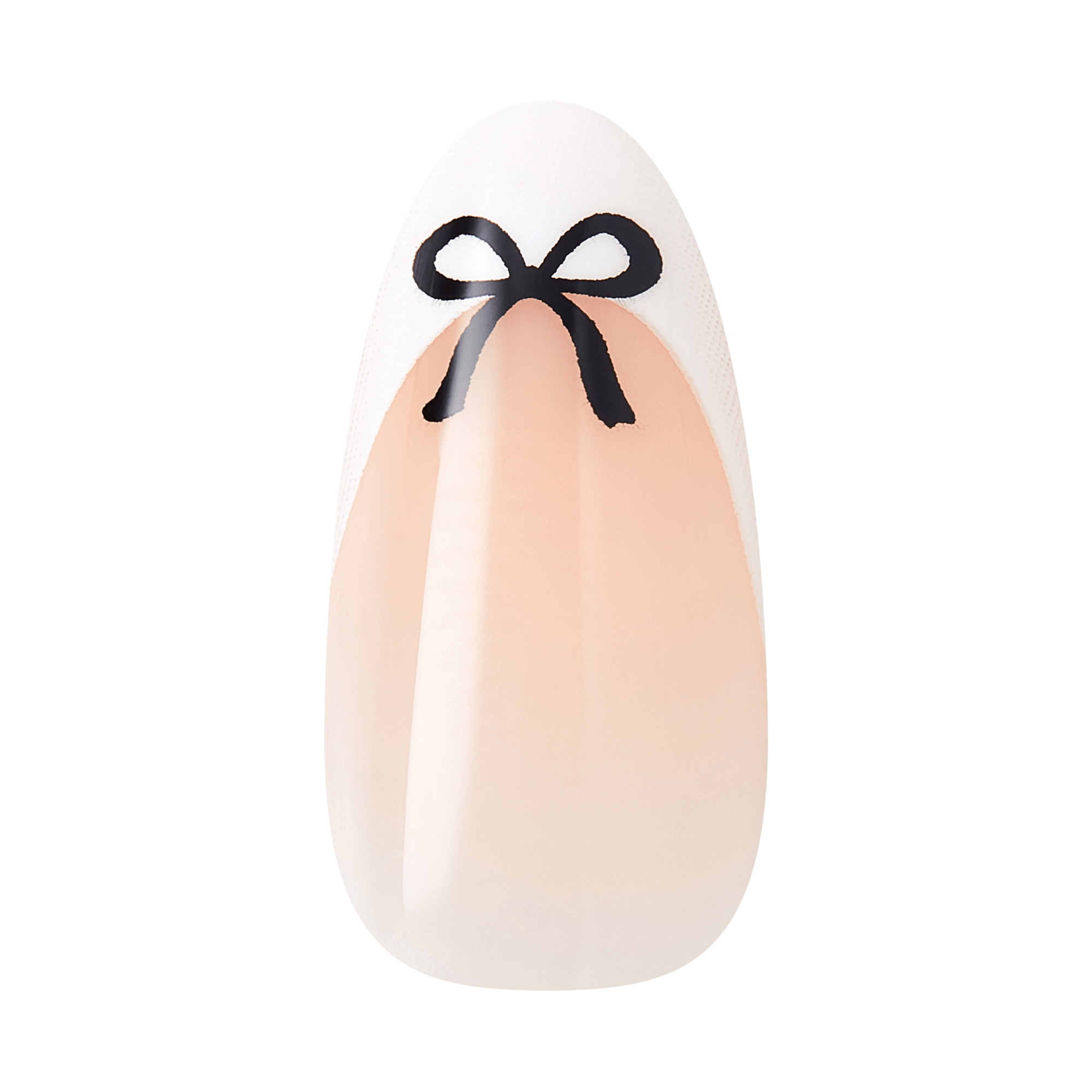 Beige almond-shaped nail with black bow design