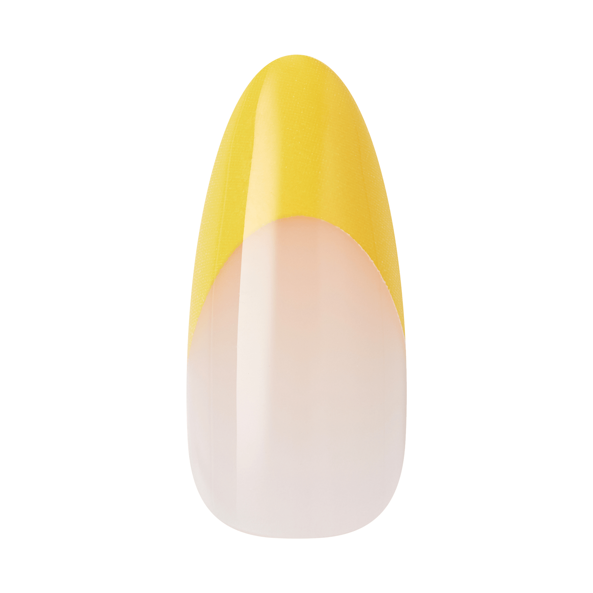 Almond-shaped nail with yellow tip and nude base manicure design