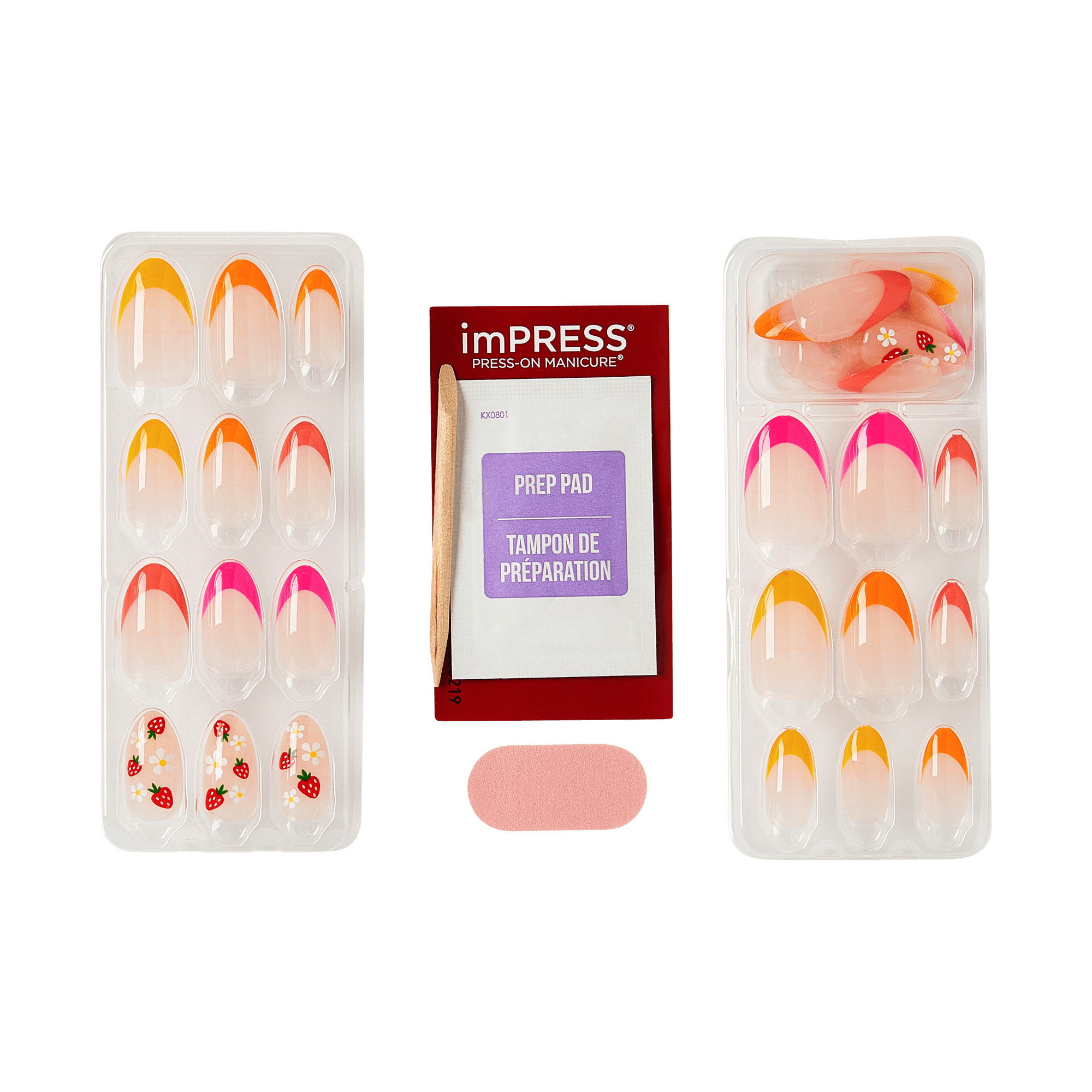 imPRESS Press-On Manicure nail sets with prep pad in orange and pink designs